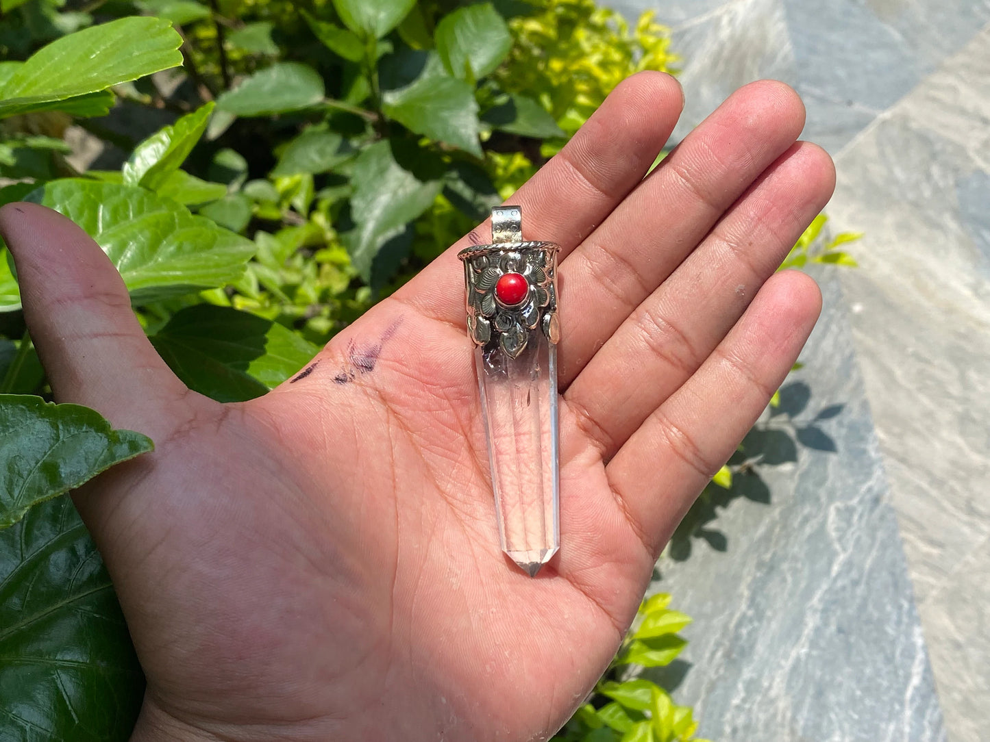 Big Pointed Natural Pendant, Gemstone pendant, Pendant for Daily wear, Handmade Pendant, Healing pendant, Coral Adorned Pendant.