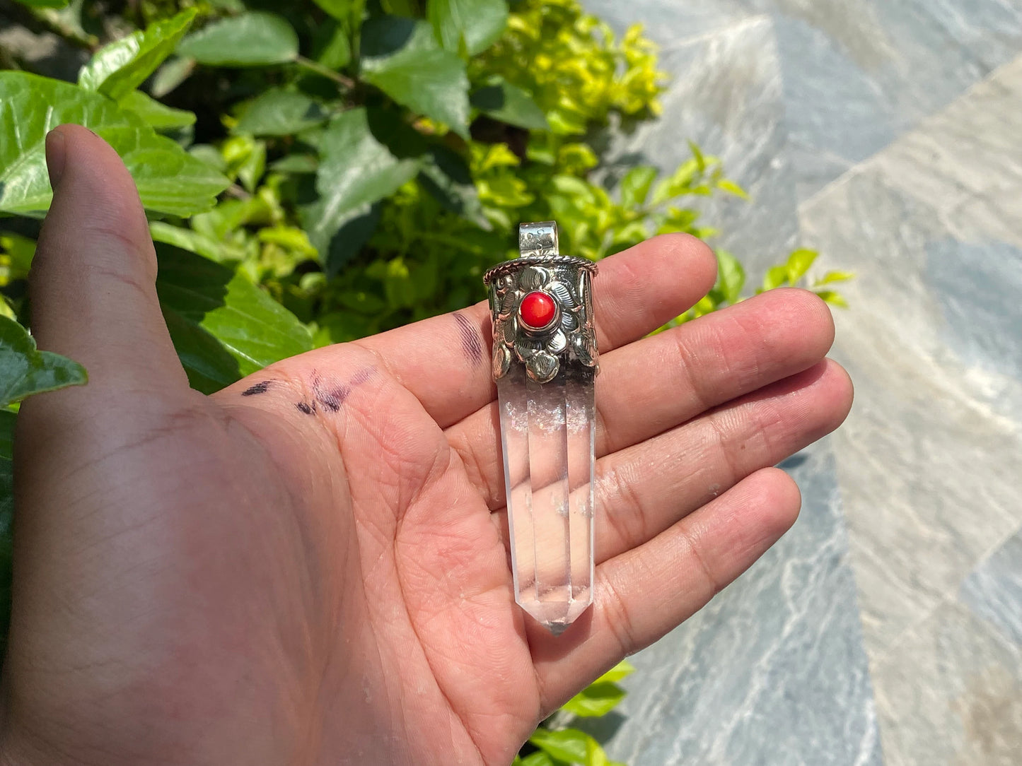 Big Pointed Natural Pendant, Gemstone pendant, Pendant for Daily wear, Handmade Pendant, Healing pendant, Coral Adorned Pendant.