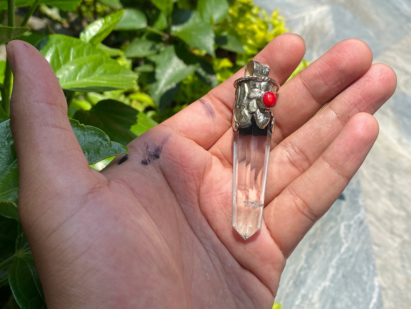 Big Pointed Natural Pendant, Gemstone pendant, Pendant for Daily wear, Handmade Pendant, Healing pendant, Coral Adorned Pendant.