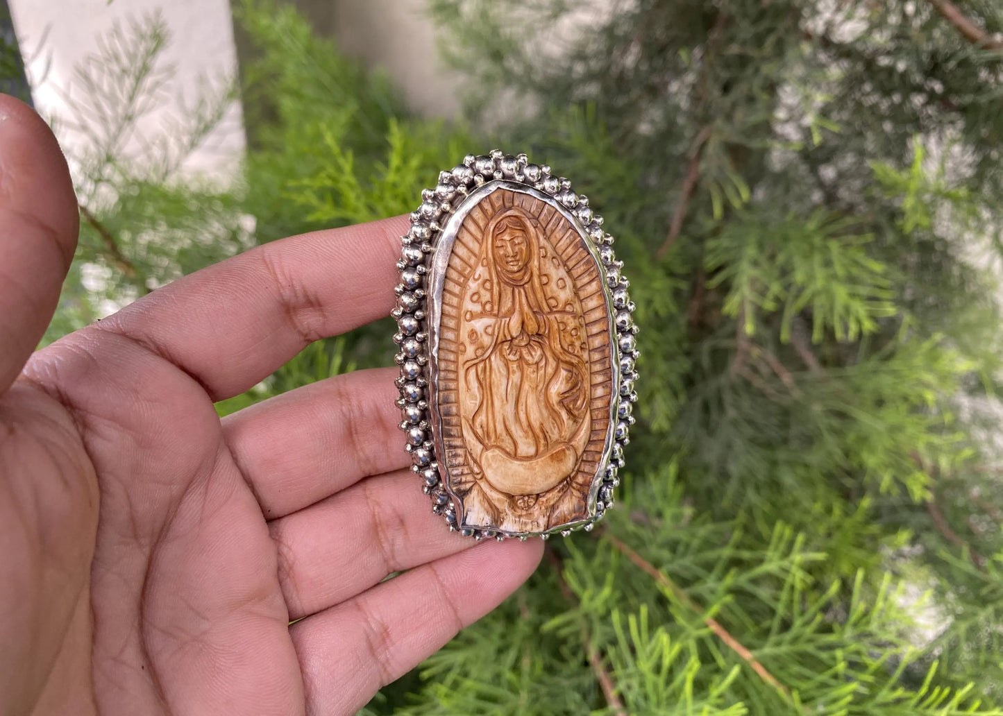Big Adjustable Bone Carved Tibetan Silver Ring, Virgin Mary, Spiritual Catholic jewelry, Handmade Artisan Gift, Punk Jewelry, Statement Ring