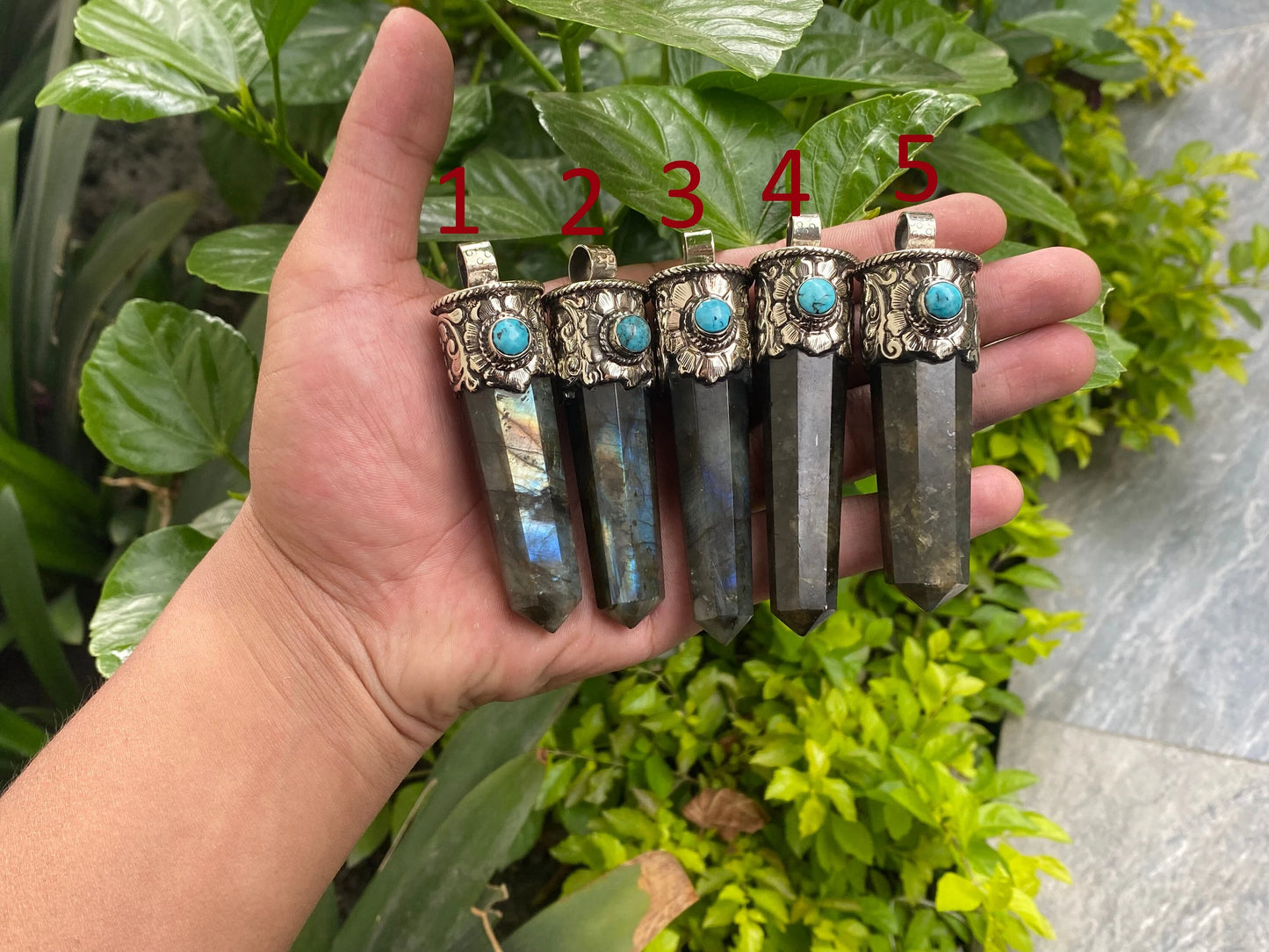 Big pointed Labradorite Pendant, Pendant for daily wears, Handmade pendant, Healing Pendant, Unisex Pendant, Turquoise adorned Pendant.