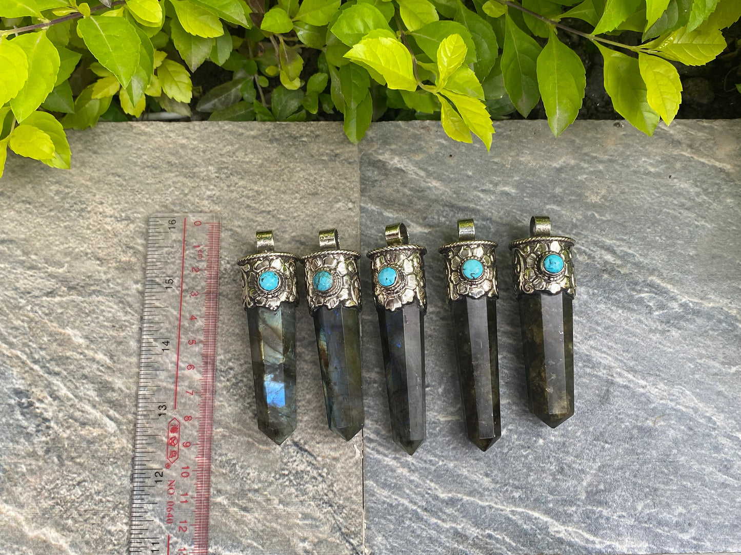 Big pointed Labradorite Pendant, Pendant for daily wears, Handmade pendant, Healing Pendant, Unisex Pendant, Turquoise adorned Pendant.