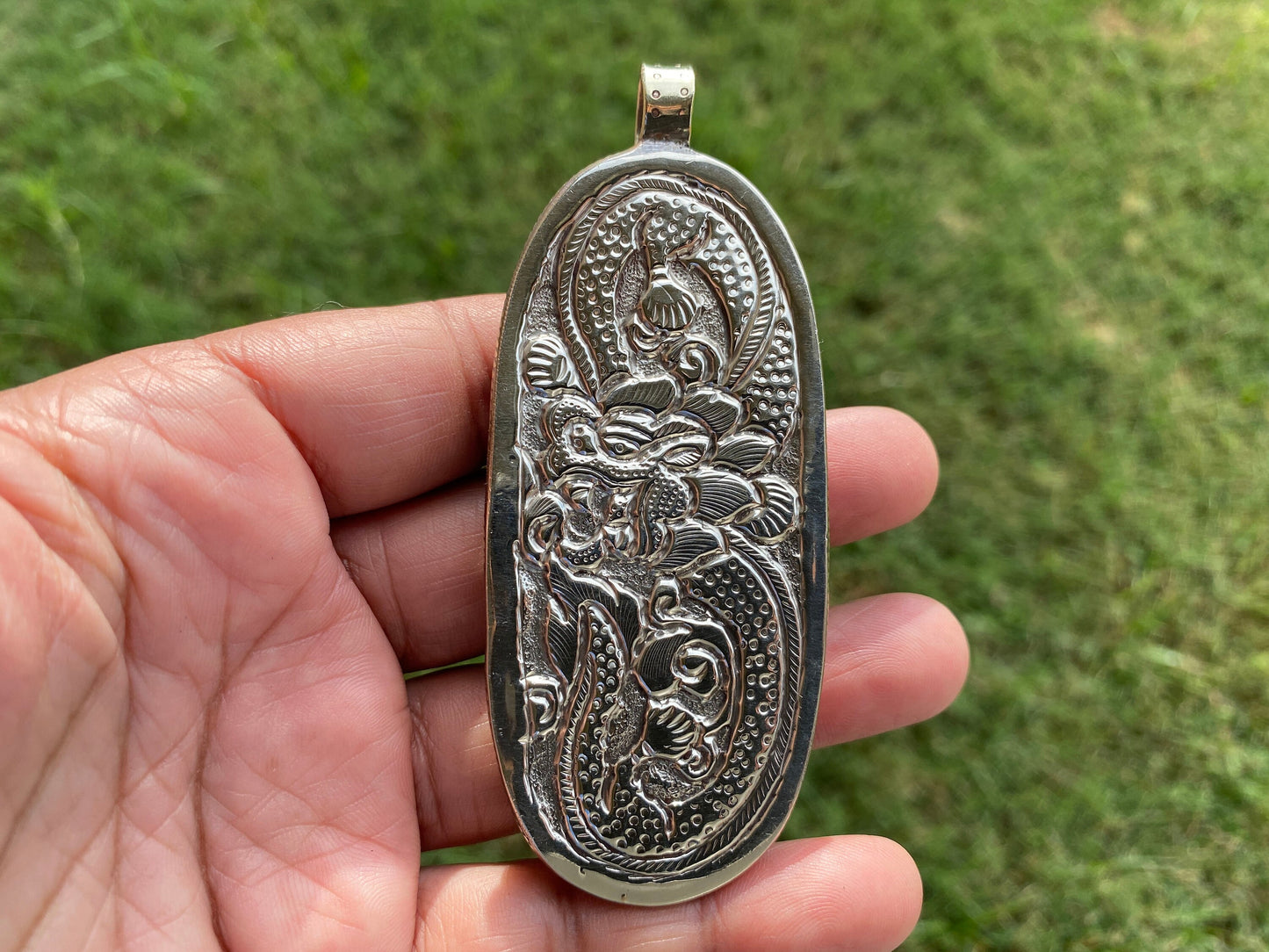 Bison Head With Eagle And Horse Carved Bone Tibetan Silver Pendant, Dragon Pendant for Necklace, Animal Gift Jewelry, Gift For Men or Women