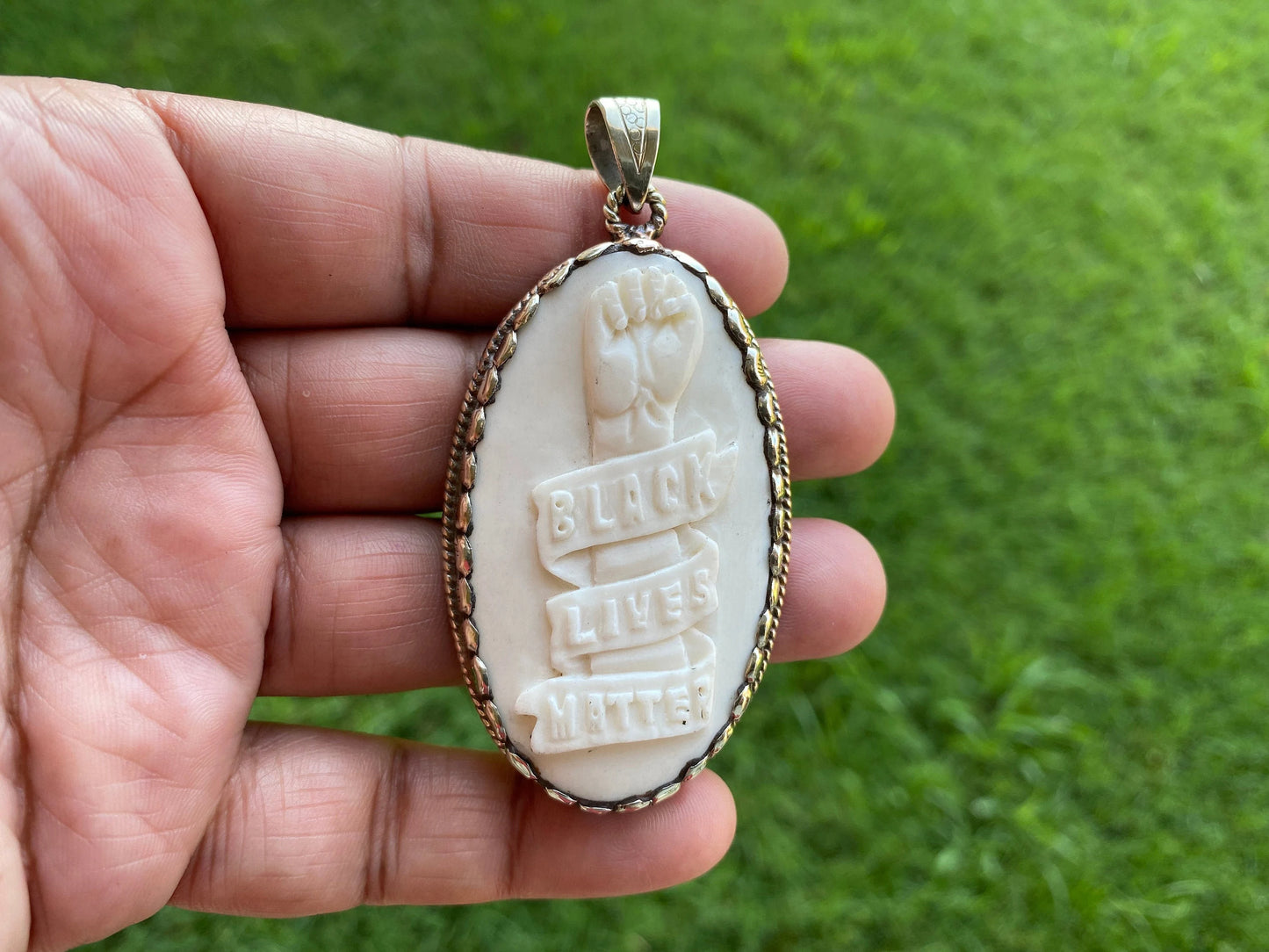 Black Lives Matter Hand carved Buffalo Bone Tibetan Silver Pendant, Pendant for Men & Women, Support for Black People, African American, BLM