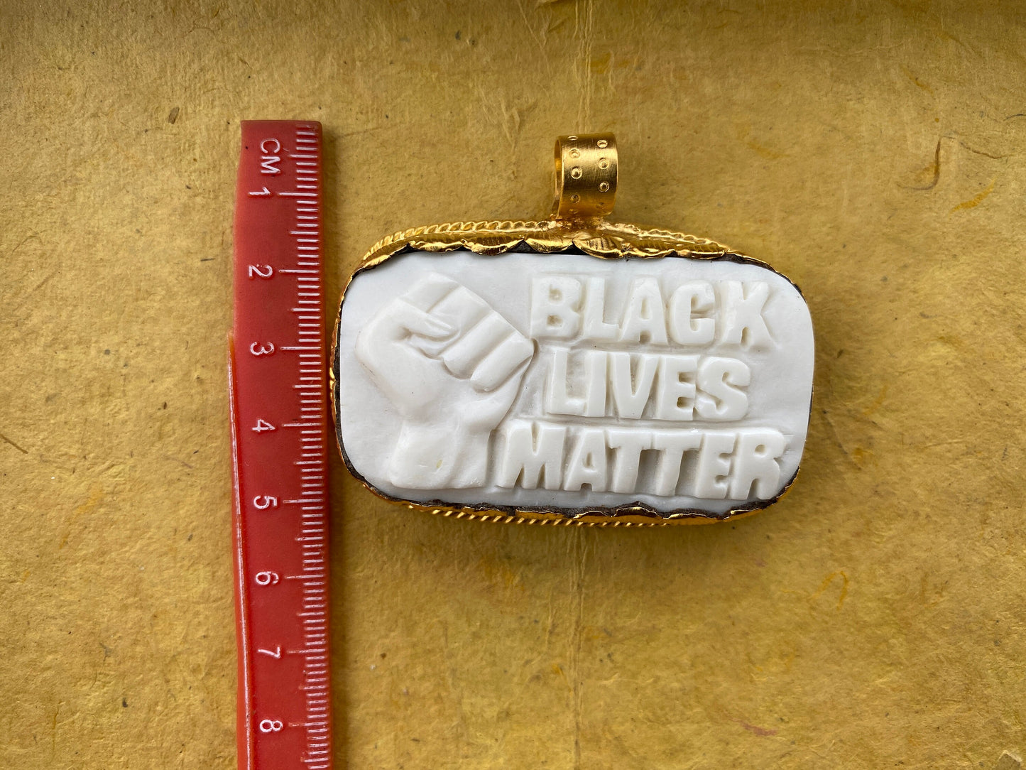 Black Lives Matter, High Quality 18K Matte Gold Overlay Non Tarnish, Hand carved Buffalo Bone Unisex Pendant, Support for Black People, BLM