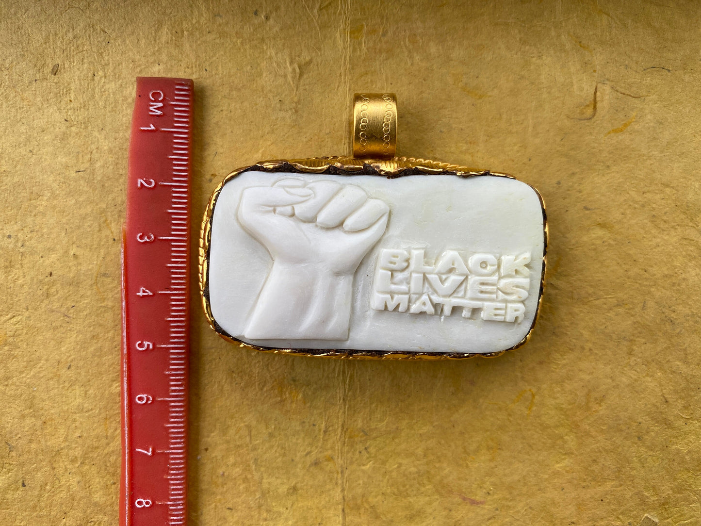Black Lives Matter, High Quality 18K Matte Gold Overlay Non Tarnish, Hand carved Buffalo Bone Unisex Pendant, Support for Black People, BLM