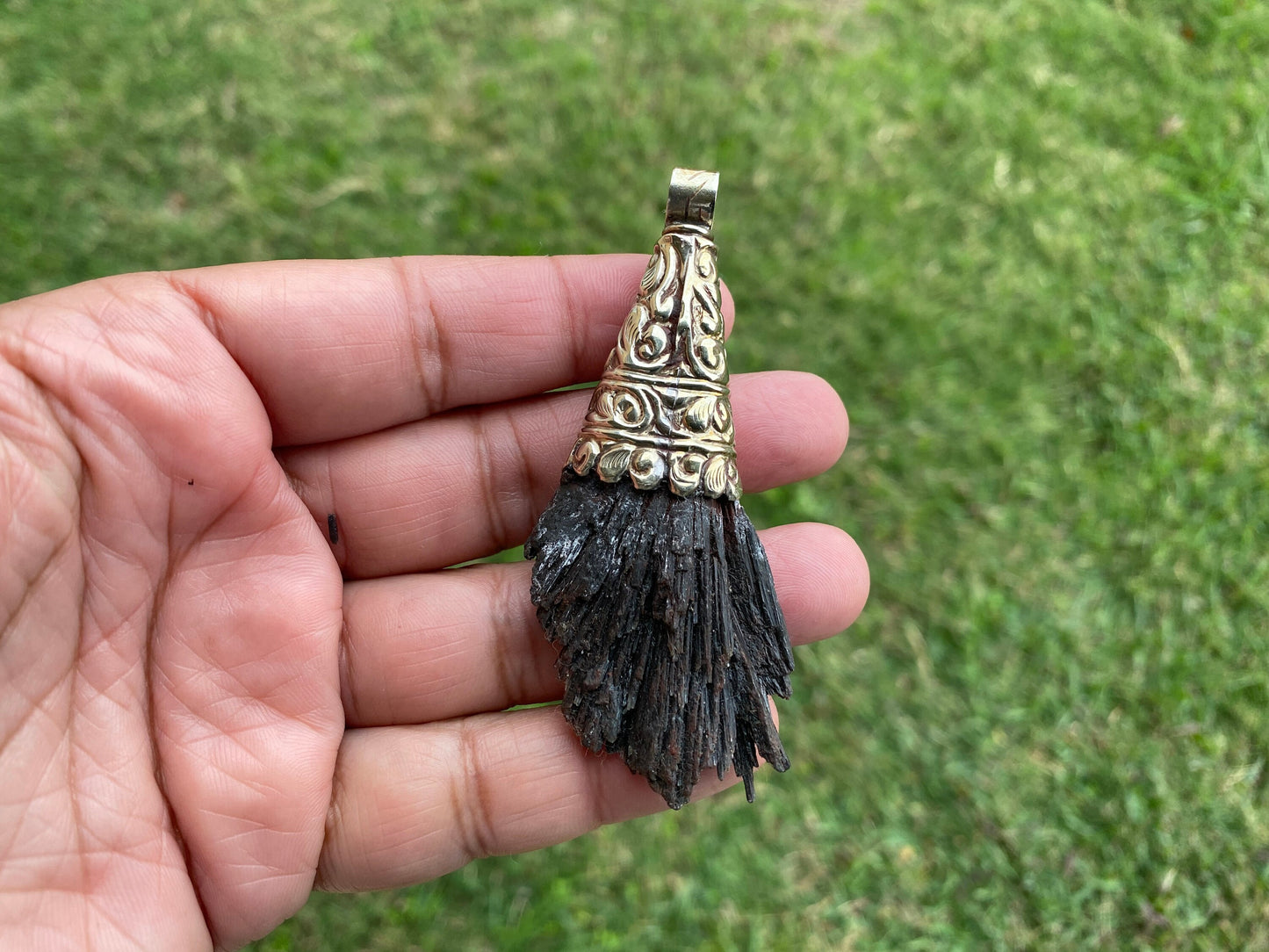 Black Raw Kyanite Tibetan Silver Pendant, Gemstone Healing Pendant, Natural Stone Pendant, Protective Energy Jewelry, Metaphysical Gift