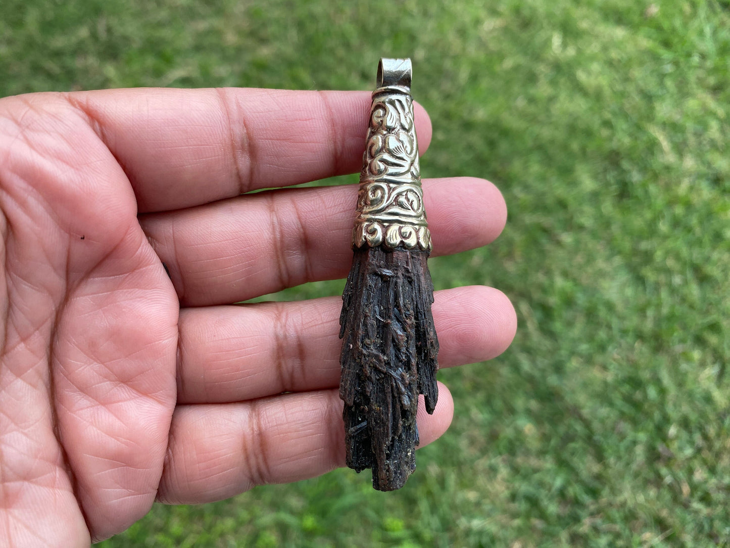 Black Raw Kyanite Tibetan Silver Pendant, Gemstone Healing Pendant, Natural Stone Pendant, Protective Energy Jewelry, Metaphysical Gift