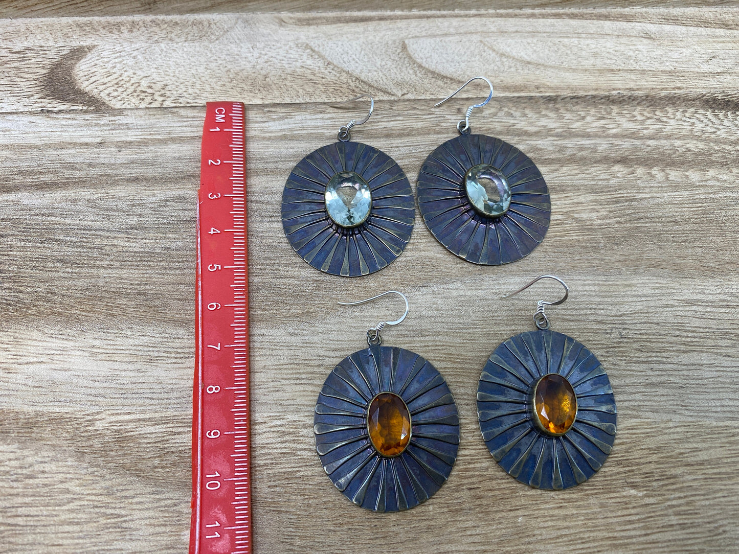 Black Two Tone Brass Tibetan Earring, Sterling Silver Earwire, Faceted Green Amethyest or Yellow Sapphire, Gemstone, Handmade Unique Designs