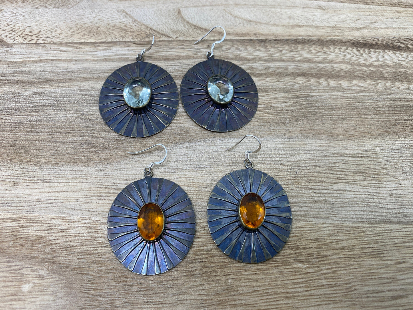 Black Two Tone Brass Tibetan Earring, Sterling Silver Earwire, Faceted Green Amethyest or Yellow Sapphire, Gemstone, Handmade Unique Designs