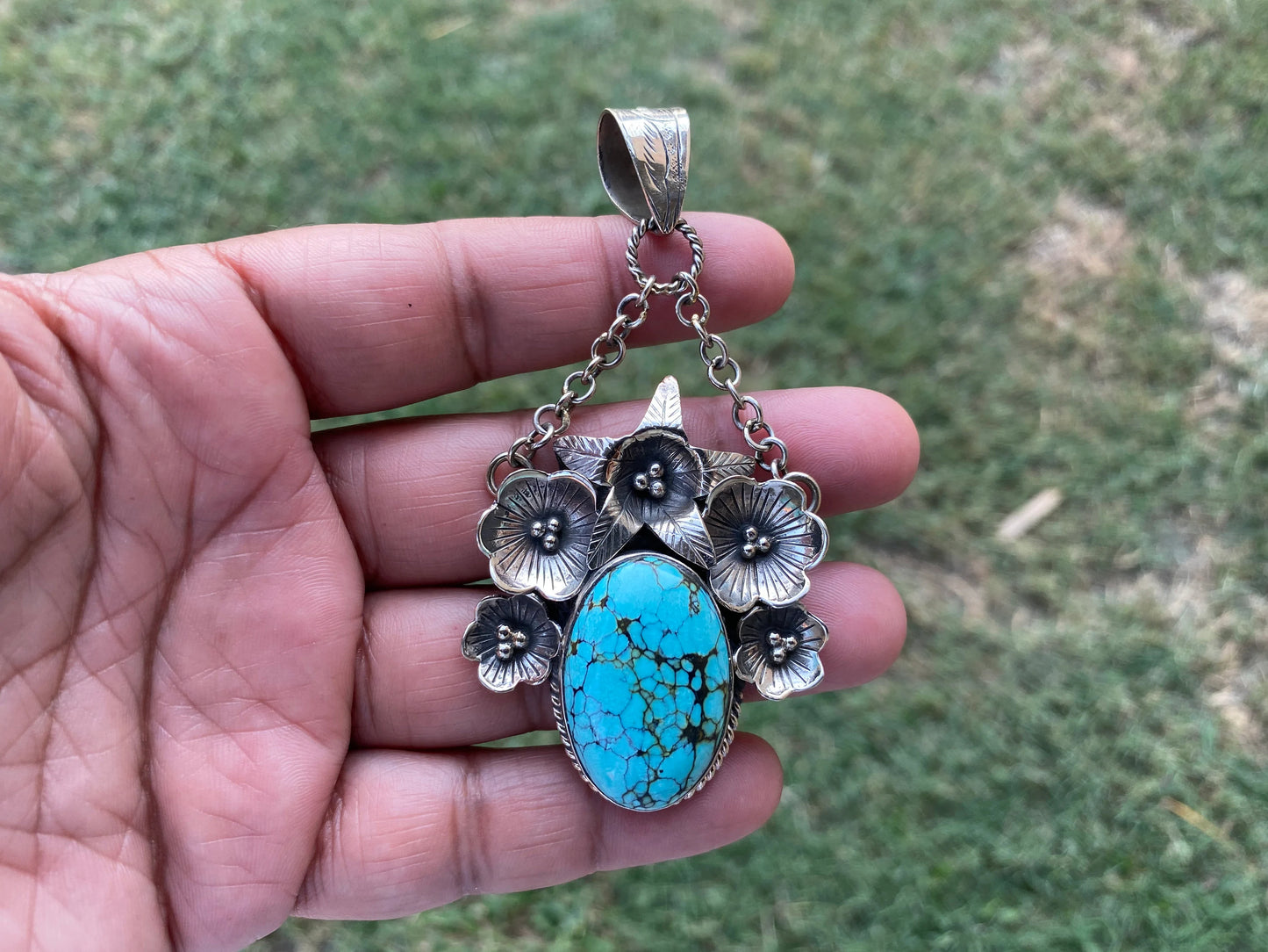 Blue Natural Turquoise Tibetan Silver Pendant, Anniversary Gift Jewelry, Healing Stone, Birthstone, Jewelry For Wedding, Southwest Pendant