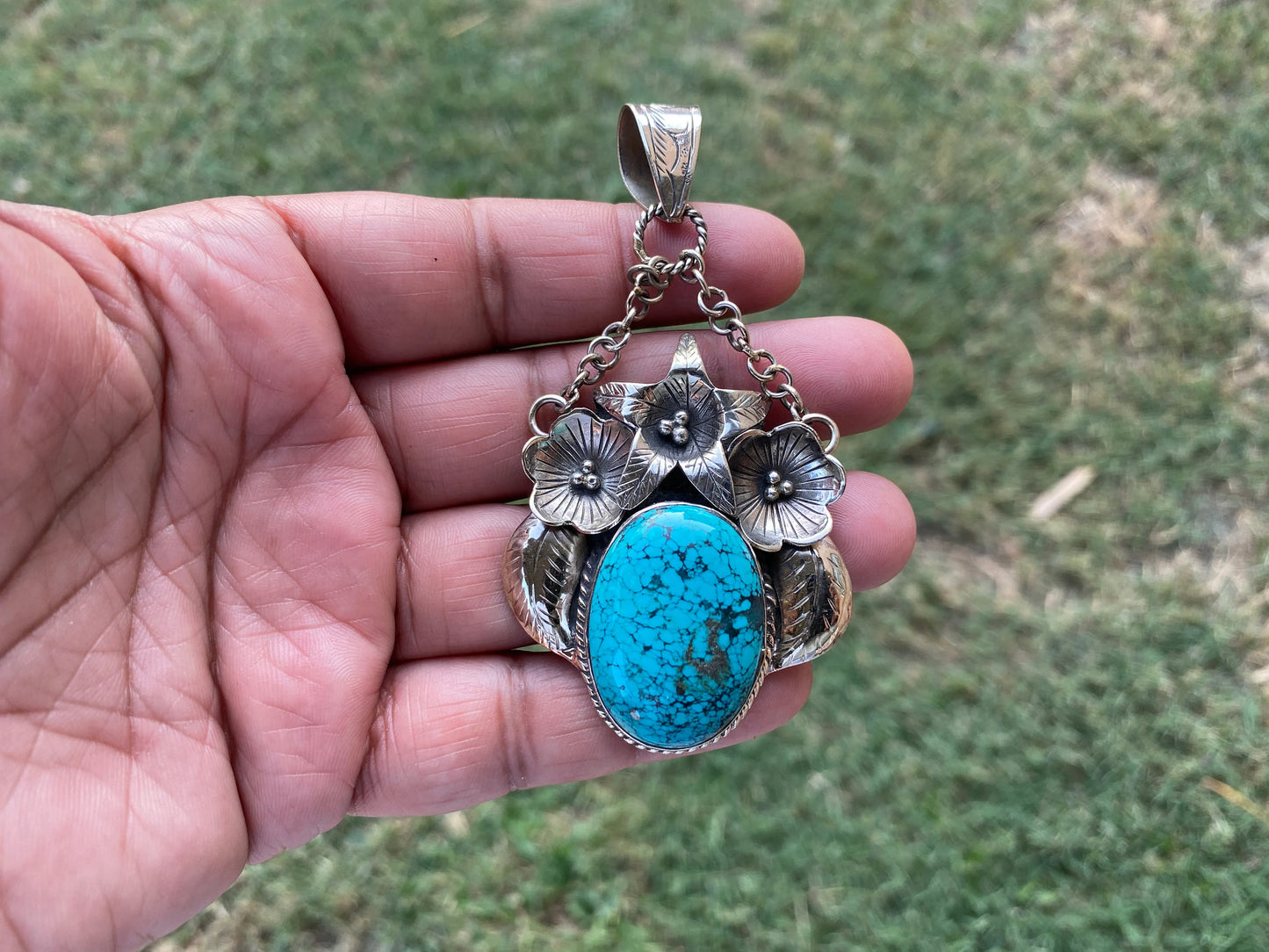 Blue Natural Turquoise Tibetan Silver Pendant, Anniversary Gift Jewelry, Healing Stone, Birthstone, Jewelry For Wedding, Southwest Pendant