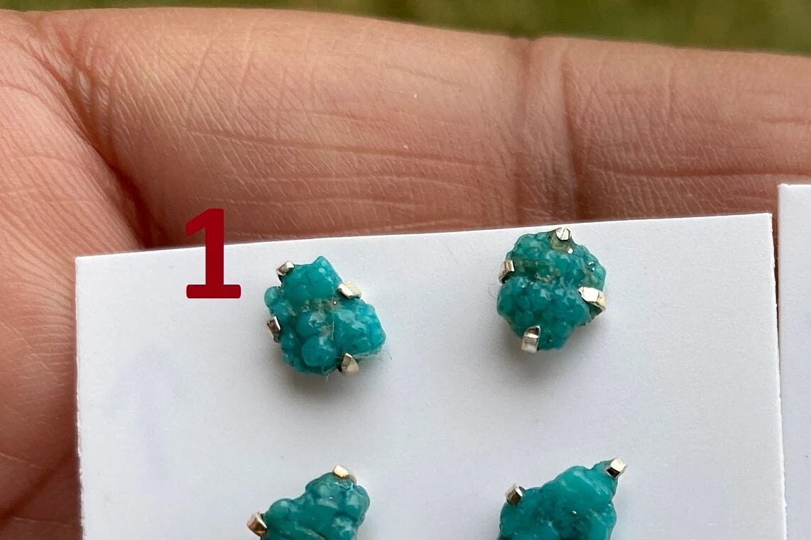 Tiny Rough Natural Turquoise Stud Earrings, Sterling Silver, Blue Stone Earring, Turquoise Jewelry, Prong Stud Earring, December Birthstone