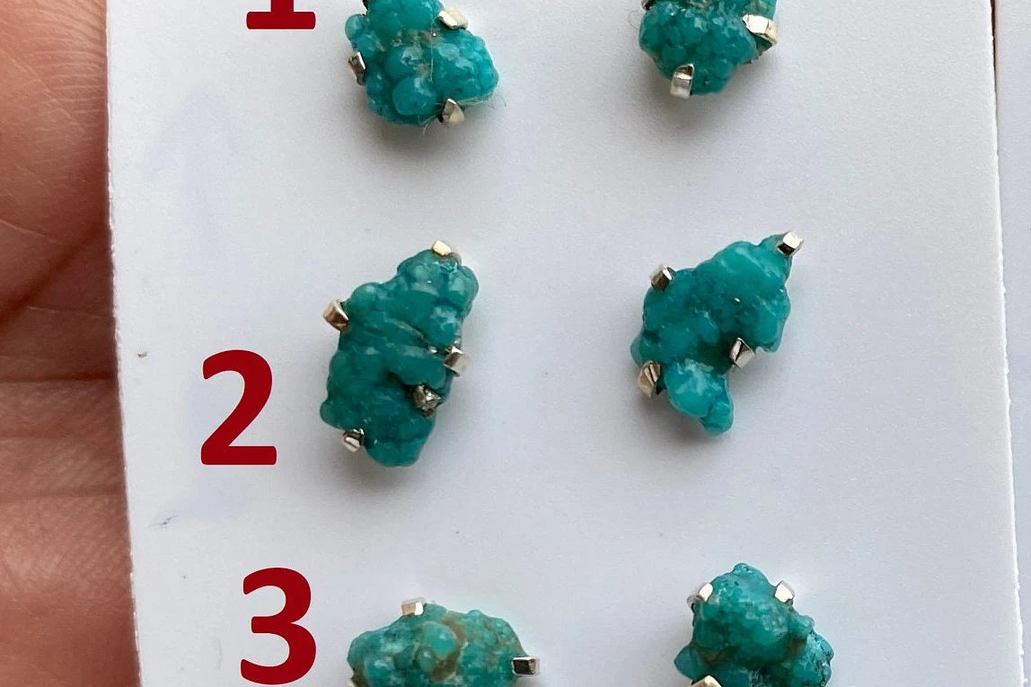 Tiny Rough Natural Turquoise Stud Earrings, Sterling Silver, Blue Stone Earring, Turquoise Jewelry, Prong Stud Earring, December Birthstone