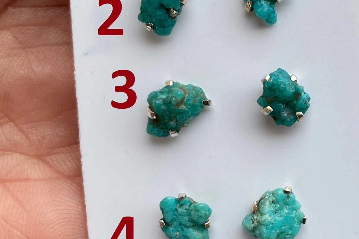 Tiny Rough Natural Turquoise Stud Earrings, Sterling Silver, Blue Stone Earring, Turquoise Jewelry, Prong Stud Earring, December Birthstone
