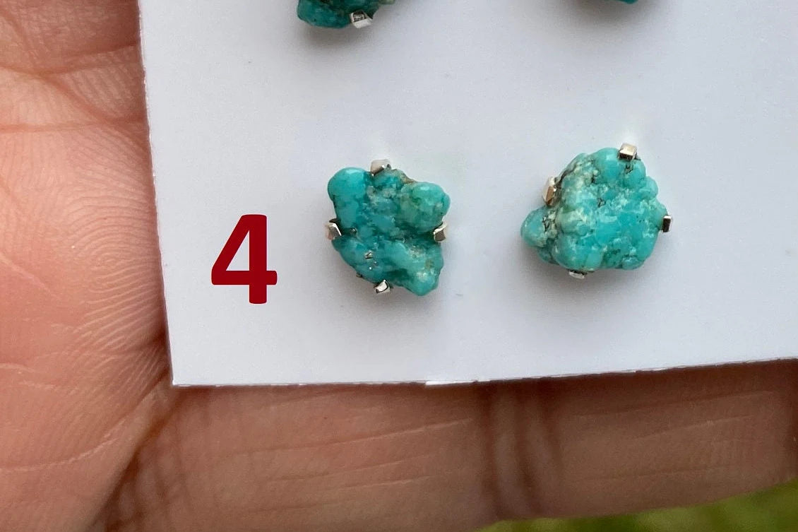 Tiny Rough Natural Turquoise Stud Earrings, Sterling Silver, Blue Stone Earring, Turquoise Jewelry, Prong Stud Earring, December Birthstone