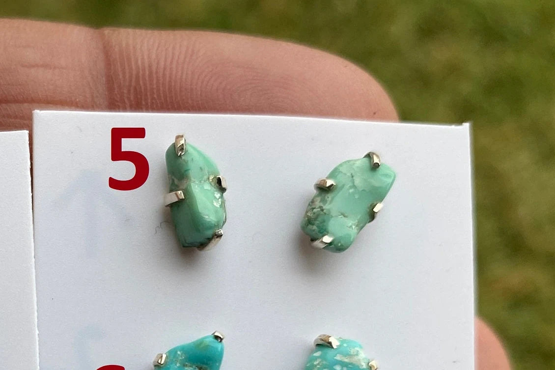 Tiny Rough Natural Turquoise Stud Earrings, Sterling Silver, Blue Stone Earring, Turquoise Jewelry, Prong Stud Earring, December Birthstone