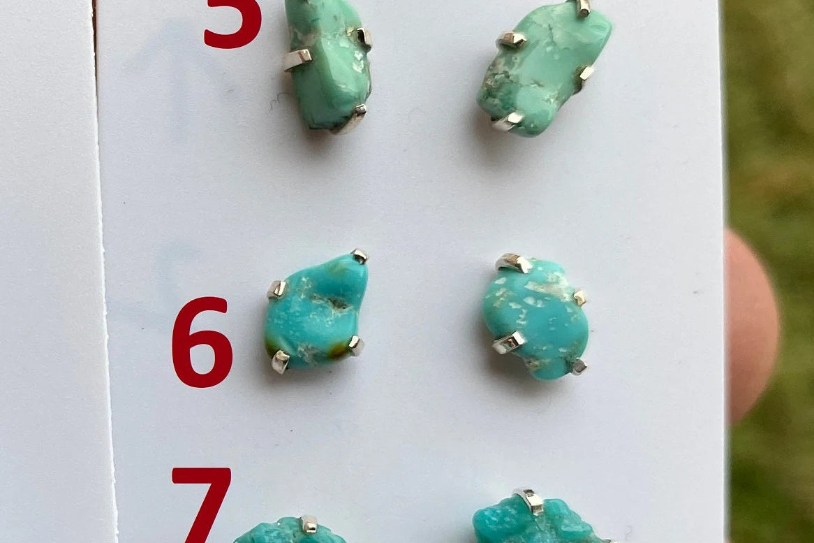 Tiny Rough Natural Turquoise Stud Earrings, Sterling Silver, Blue Stone Earring, Turquoise Jewelry, Prong Stud Earring, December Birthstone