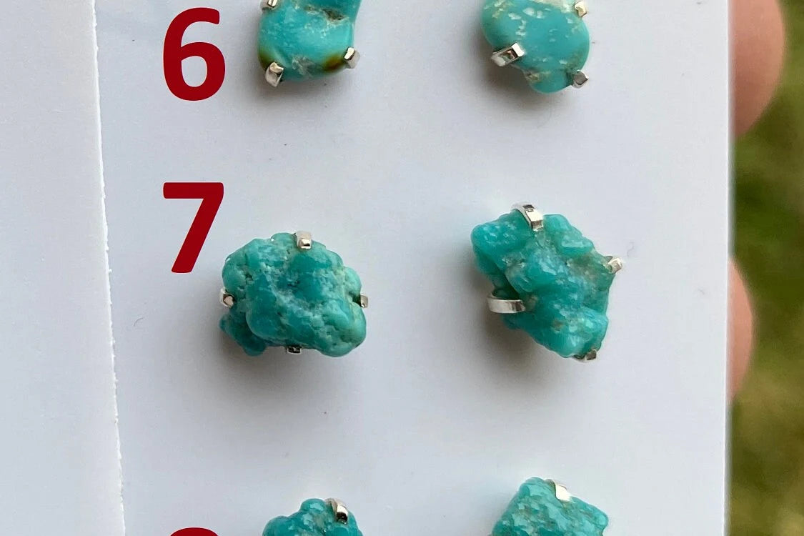 Tiny Rough Natural Turquoise Stud Earrings, Sterling Silver, Blue Stone Earring, Turquoise Jewelry, Prong Stud Earring, December Birthstone