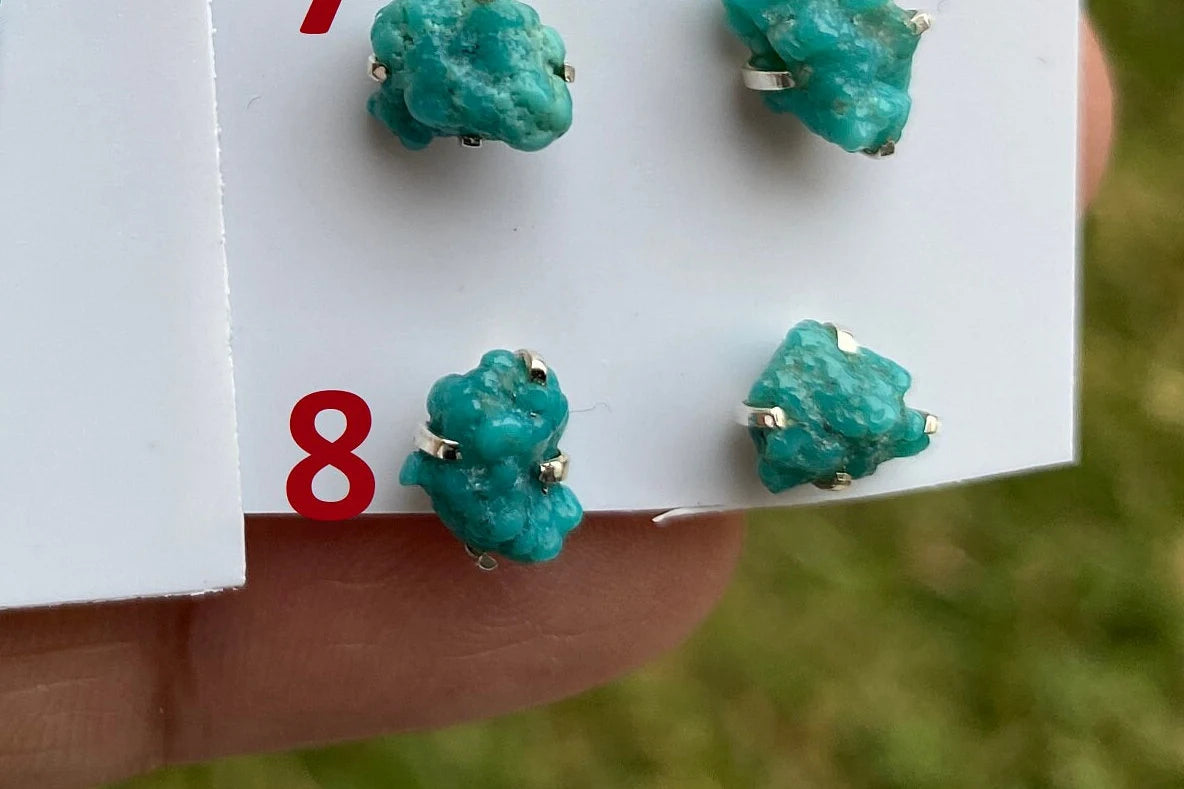 Tiny Rough Natural Turquoise Stud Earrings, Sterling Silver, Blue Stone Earring, Turquoise Jewelry, Prong Stud Earring, December Birthstone