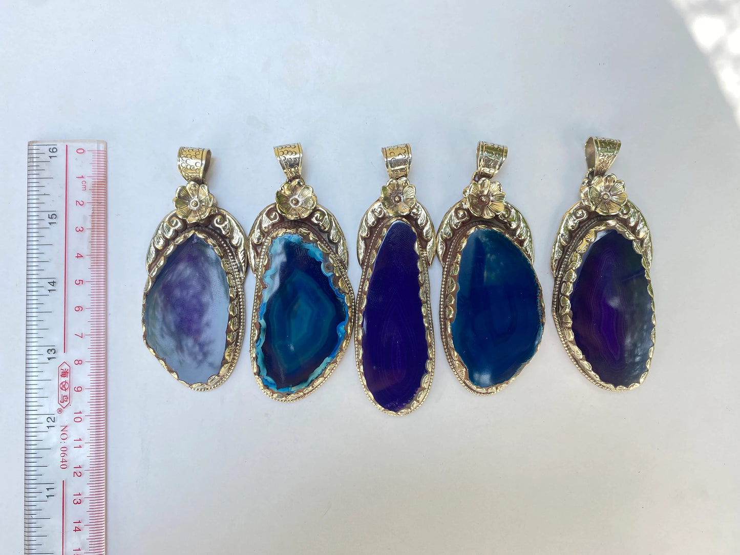 Blue and Purple Agate Pendant with Intricate Tibetan Silver Floral Detail, Bohemian Agate Pendant with Tibetan Silver Floral Carving.