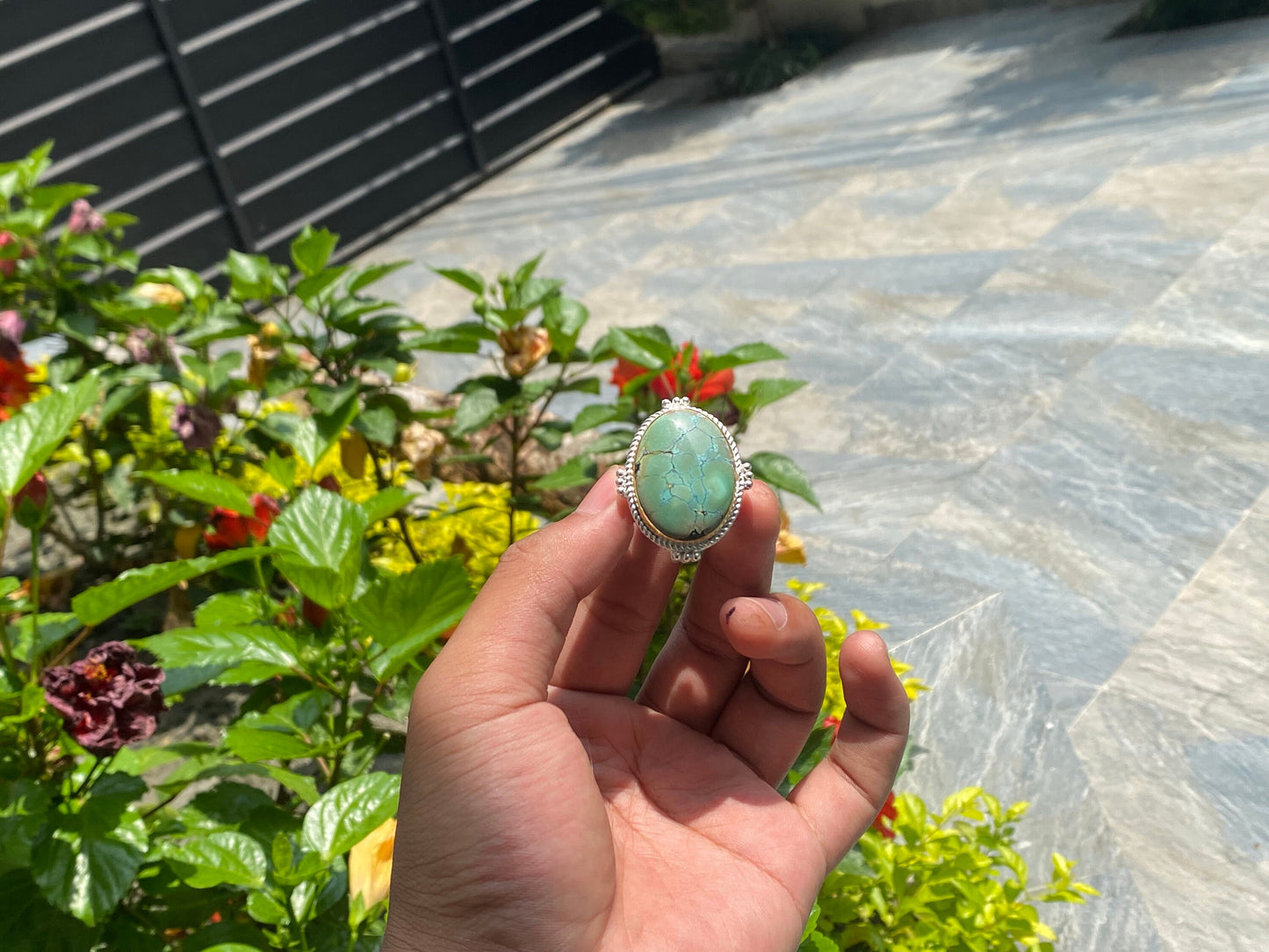Bohemian Beauty: Adjustable Turquoise Adorned Ring, Two tone Ring, Handmade Nepali Ring, Unisex Ring.