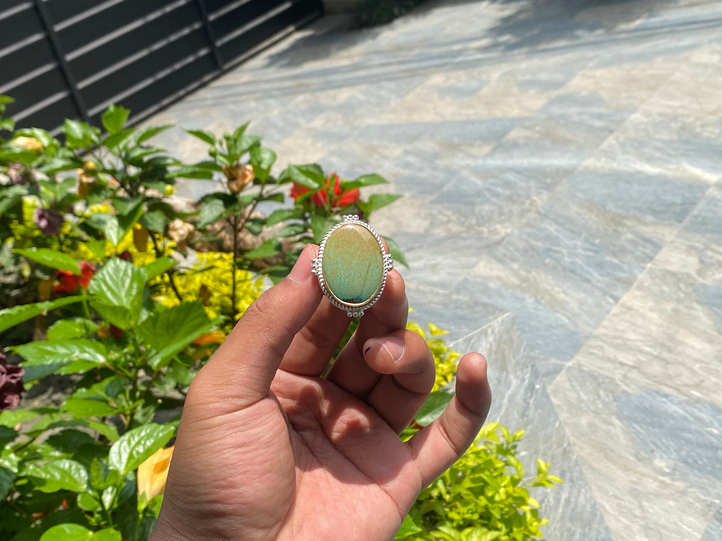 Bohemian Beauty: Adjustable Turquoise Adorned Ring, Two tone Ring, Handmade Nepali Ring, Unisex Ring.