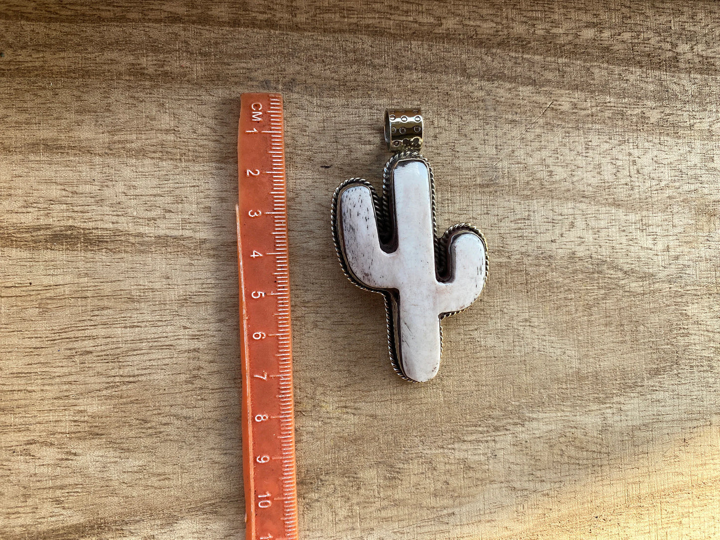 Bone Carved Cactus Design Pendant, Tibetan Silver, Desert Inspired, Organic Jewelry, Southwestern Style, Nature Symbolism, Plant Lover Gift
