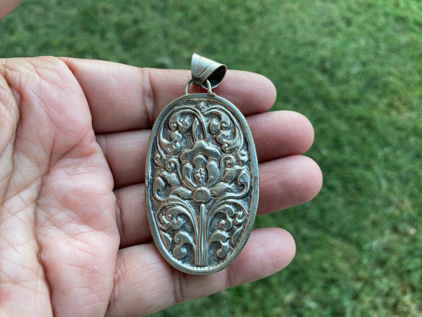 Bone Carved Ganesh Pendant, Tibetan Silver, Yoga Pendant, Himalayan, Tribal, Ethnic, Tibetan Pendant, Handmade, Repousse Silver, Elephant