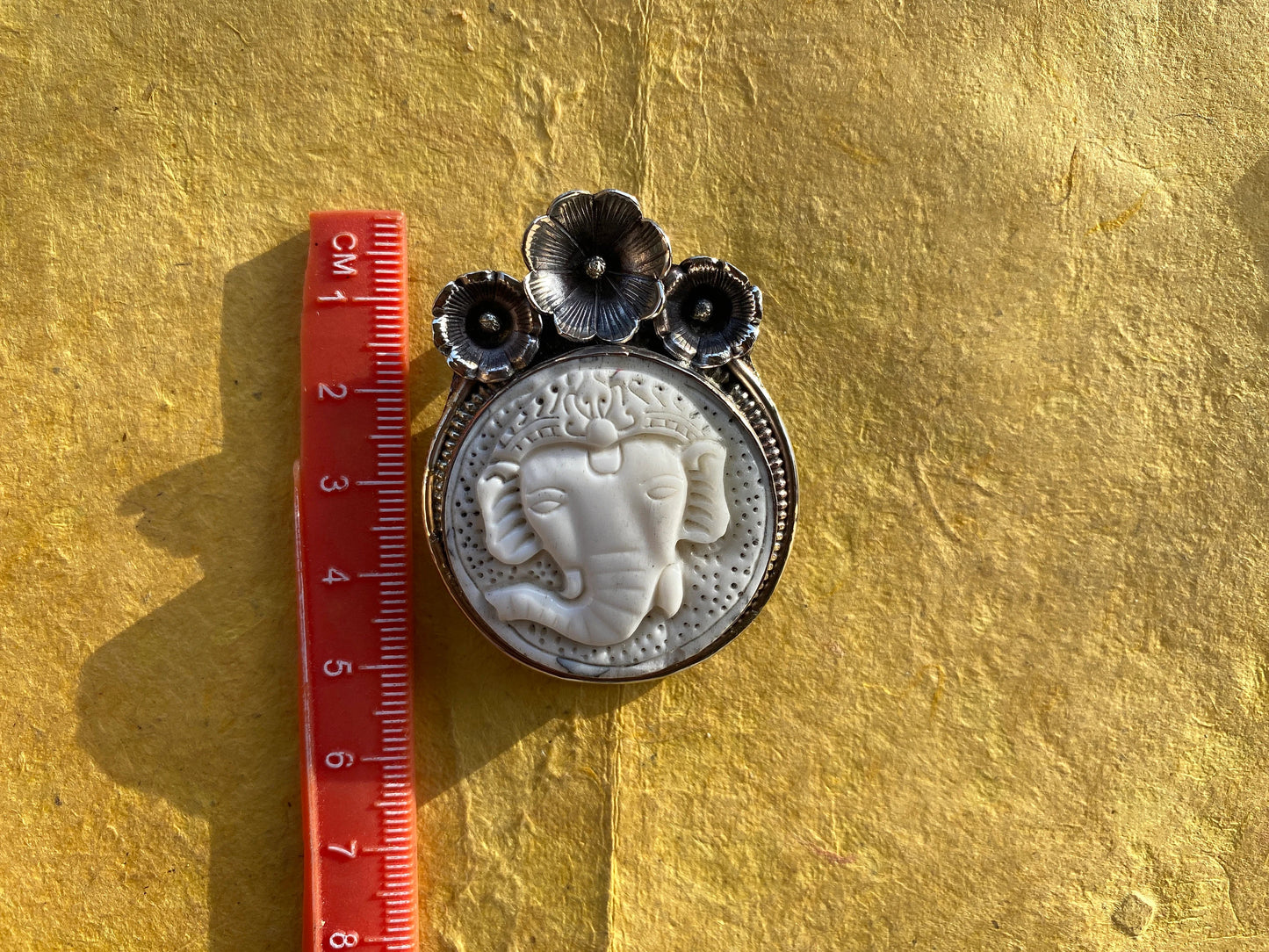 Bone Carved Ganesh Tibetan Silver Pendant, Buffalo Bone, Yoga Pendant, Ethnic Jewelry, Tribal, Spiritual Pendant, Locket for Men or Women