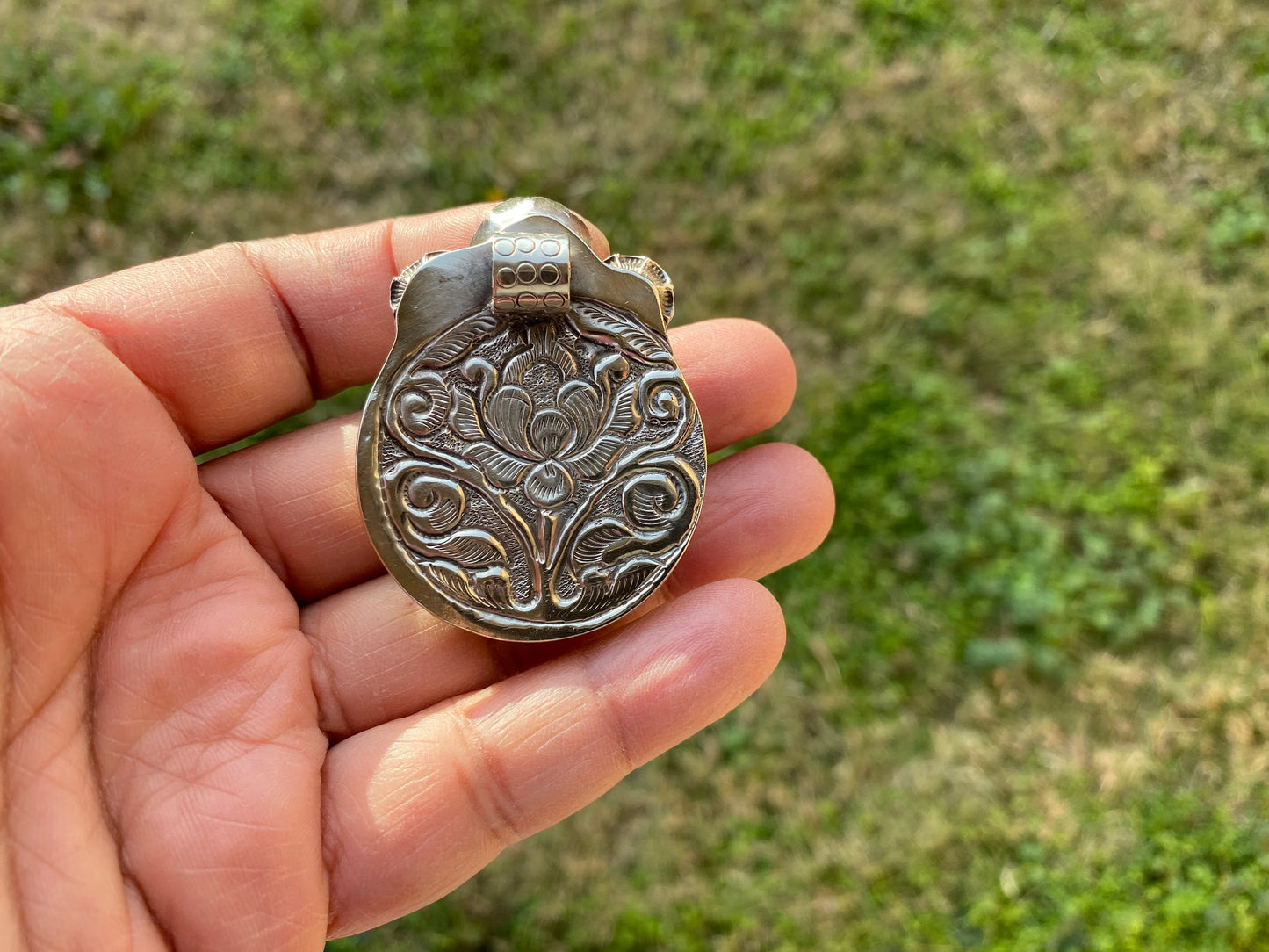 Bone Carved Ganesh Tibetan Silver Pendant, Buffalo Bone, Yoga Pendant, Ethnic Jewelry, Tribal, Spiritual Pendant, Locket for Men or Women