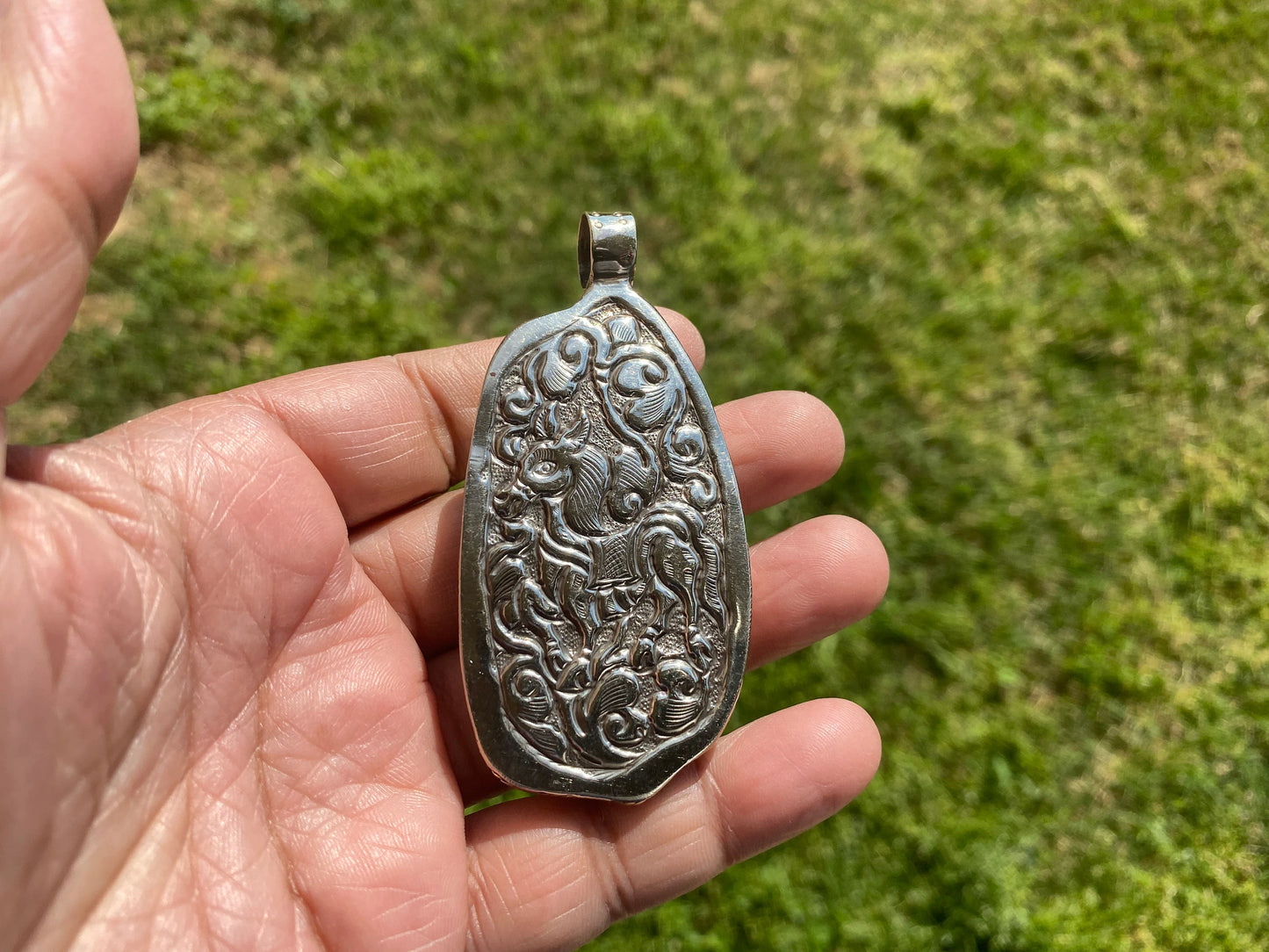 Bone Carved Ganesh Tibetan Silver Pendant, Buffalo Bone, Yoga Pendant, Ethnic Jewelry, Tribal, Spiritual Pendant for Men or Women, Hindu God