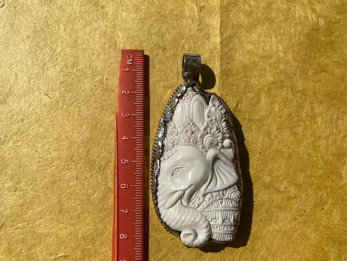 Bone Carved Ganesh Tibetan Silver Pendant, Buffalo Bone, Yoga Pendant, Ethnic Jewelry, Tribal, Spiritual Pendant for Men or Women, Hindu God