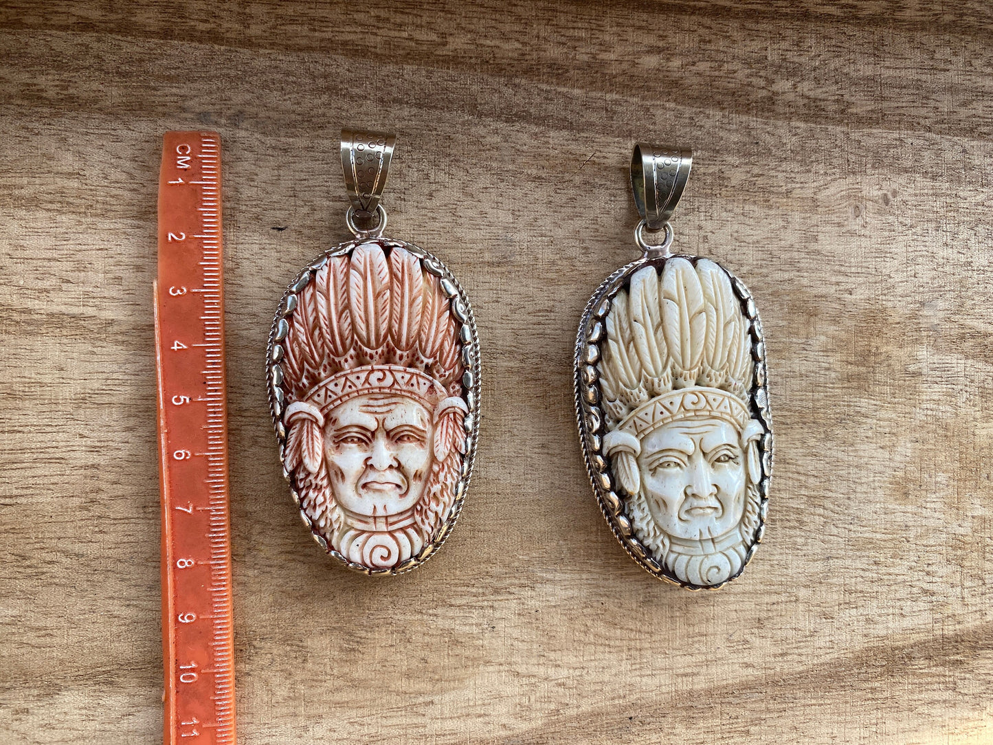 Bone Carved Indian Chief Tibetan Silver Pendant, Native Inspiration, Cultural Heritage, Tribal Jewelry, Tribal Leader, Heritage Jewelry