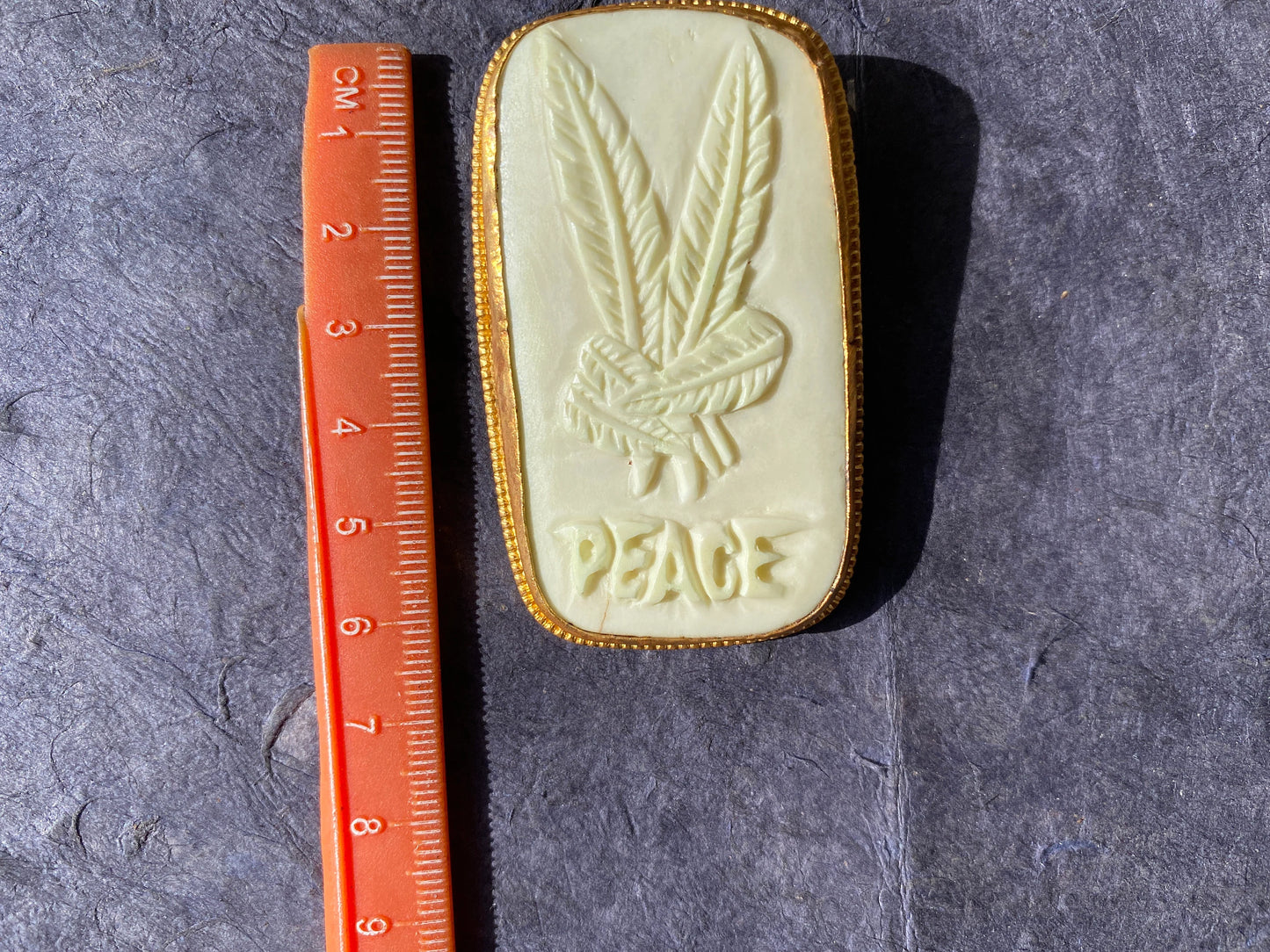 Bone Carved Marijuana Leaf with Peace Pendant, Non Tarnish Gold Overlay, Weed Leaf Unisex Jewelry, For Pot Lovers, Cannabis Leaf 420 Jewelry