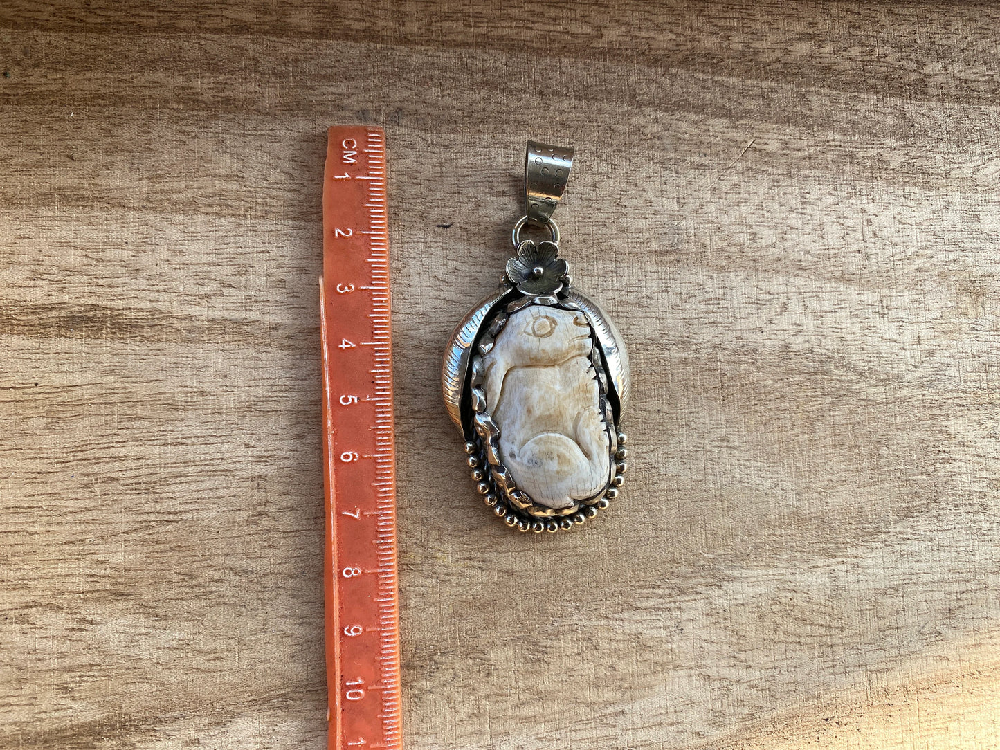 Bone Carved Rabbit Tibetan Silver Pendant, Animal Lover's Jewelry, Unique Designs, Organic Jewelry, Ethical Craftsmanship, Wisdom Emblem