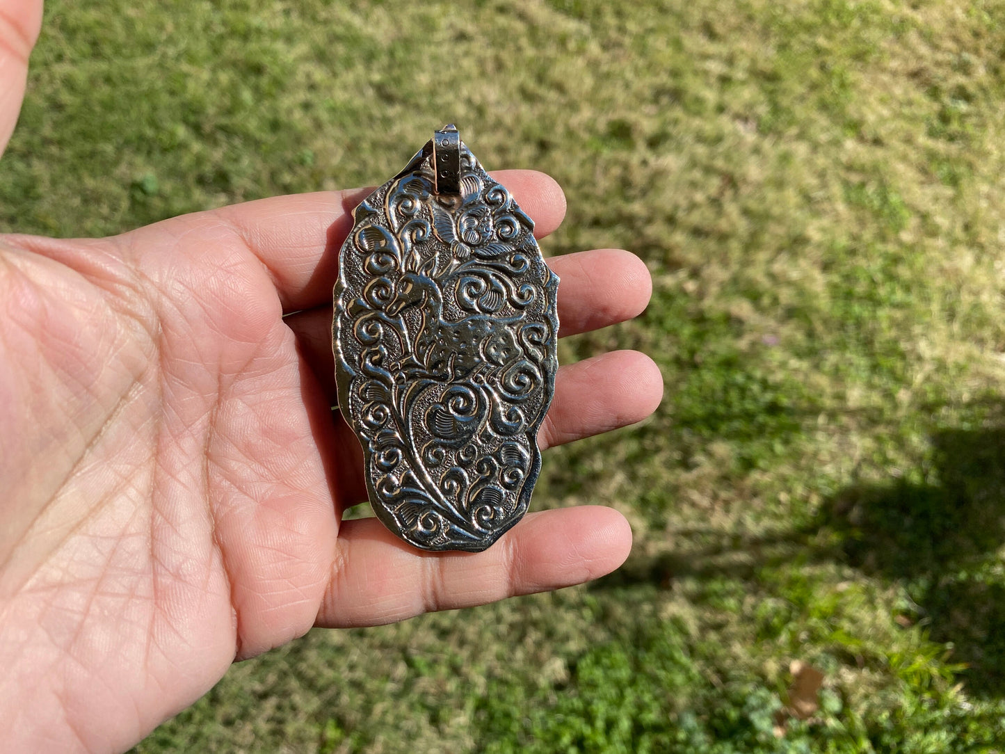 Bone carved Ganesh Tibetan Silver Pendant, Buffalo Bone, Yoga Pendant, Ethnic Jewelry, Tribal, Spiritual Pendant, Locket for Men or Women