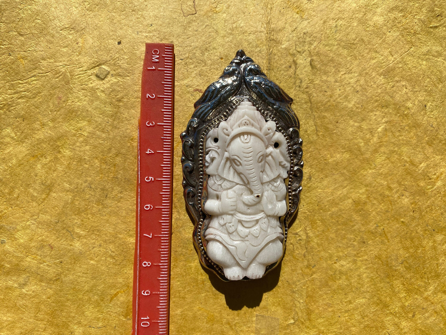 Bone carved Ganesh Tibetan Silver Pendant, Buffalo Bone, Yoga Pendant, Ethnic Jewelry, Tribal, Spiritual Pendant, Locket for Men or Women