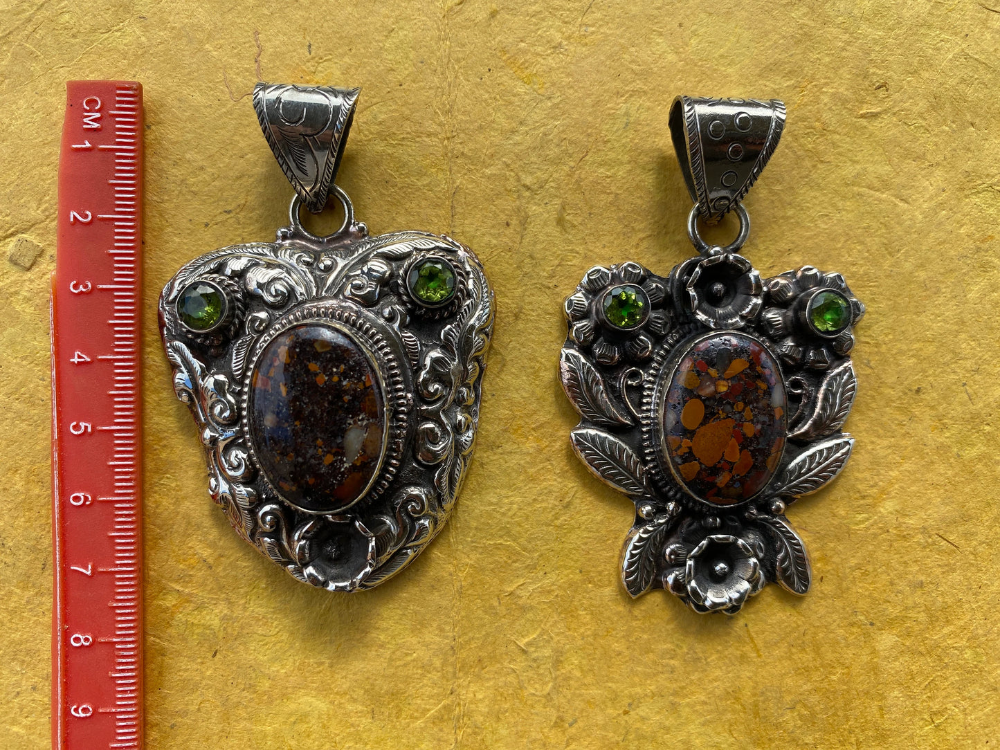 Brecciated Jasper with Peridot Tibetan Silver Pendant, Jewelry from Nepal, Energy Pendant, Gemstone Pendant, Handcrafted Jewelry for Women