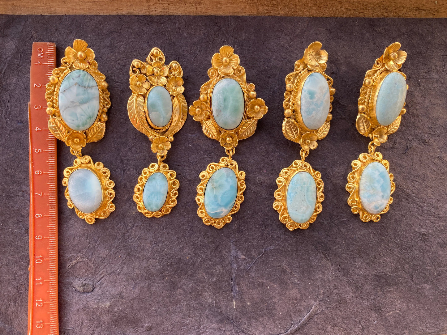 Brushed Gold Larimar Natural Stone Pendant, Non Tarnish Gold Overlay, Jewelry for Women, Ethnic Jewelry, Energy Stone Pendant, Blue Stone