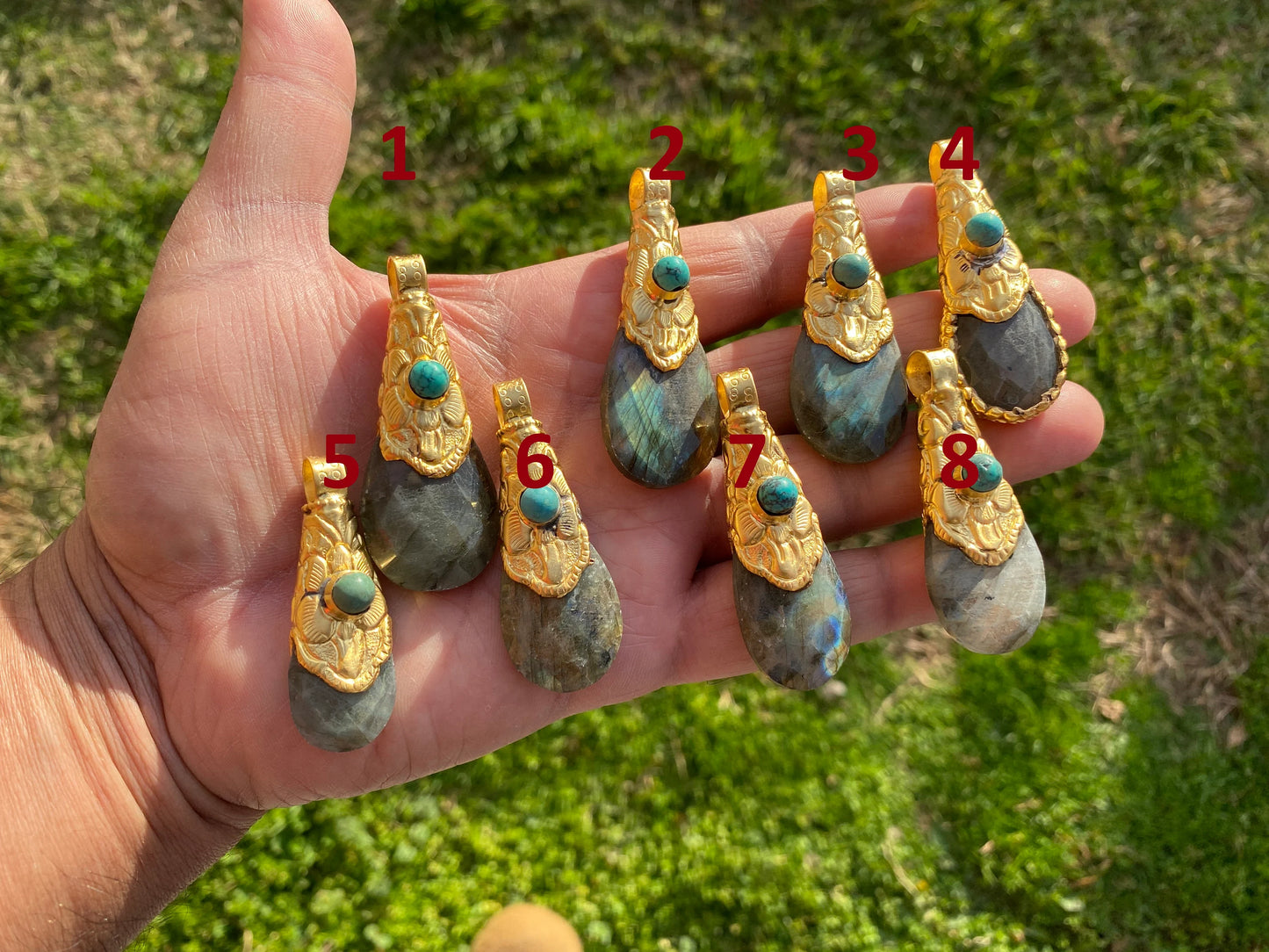 Brushed Gold Overlay Pendant, Non Tarnish, Labradorite with Turquoise Natural Stone Pendant for Necklace, Perfect for Simple Chain Necklace