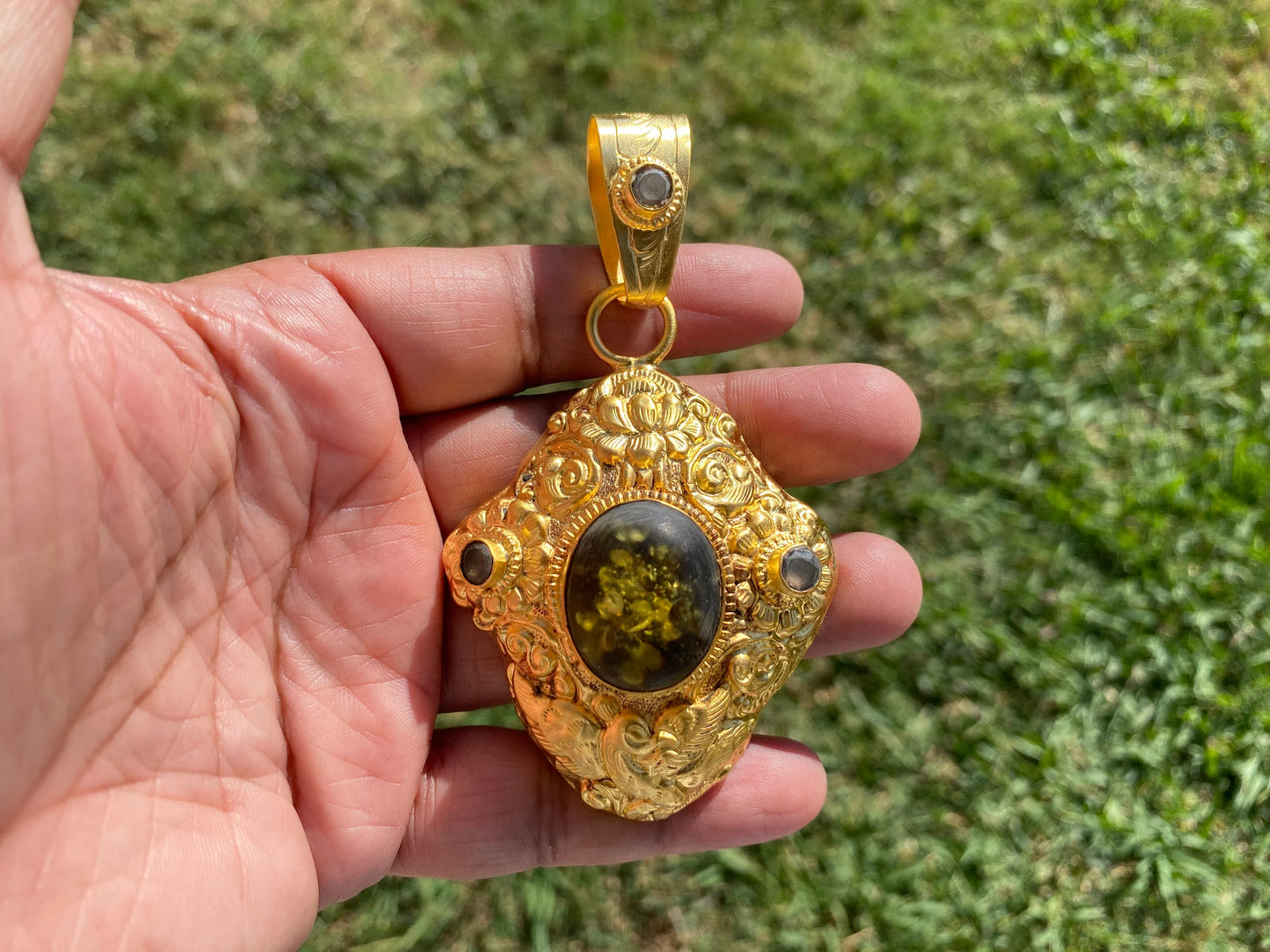 Fossilized Amber Pendant, Brushed Gold Overlay, Healing Amber, Amber Jewelry, Rough Amber, Baltic Amber, Metaphysical Stone, Organic Jewelry