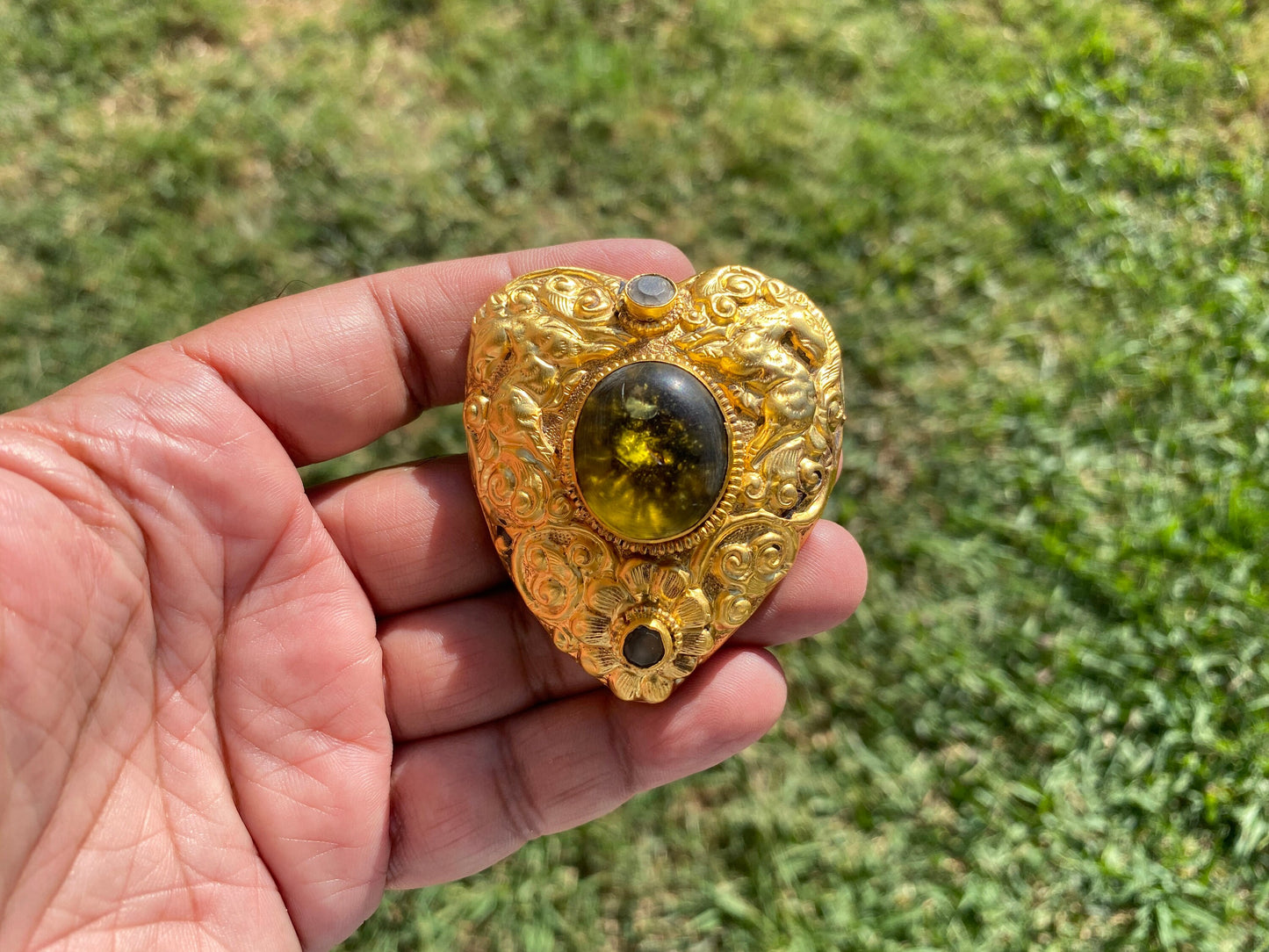 Fossilized Amber Pendant, Brushed Gold Overlay, Healing Amber, Amber Jewelry, Rough Amber, Baltic Amber, Metaphysical Stone, Organic Jewelry