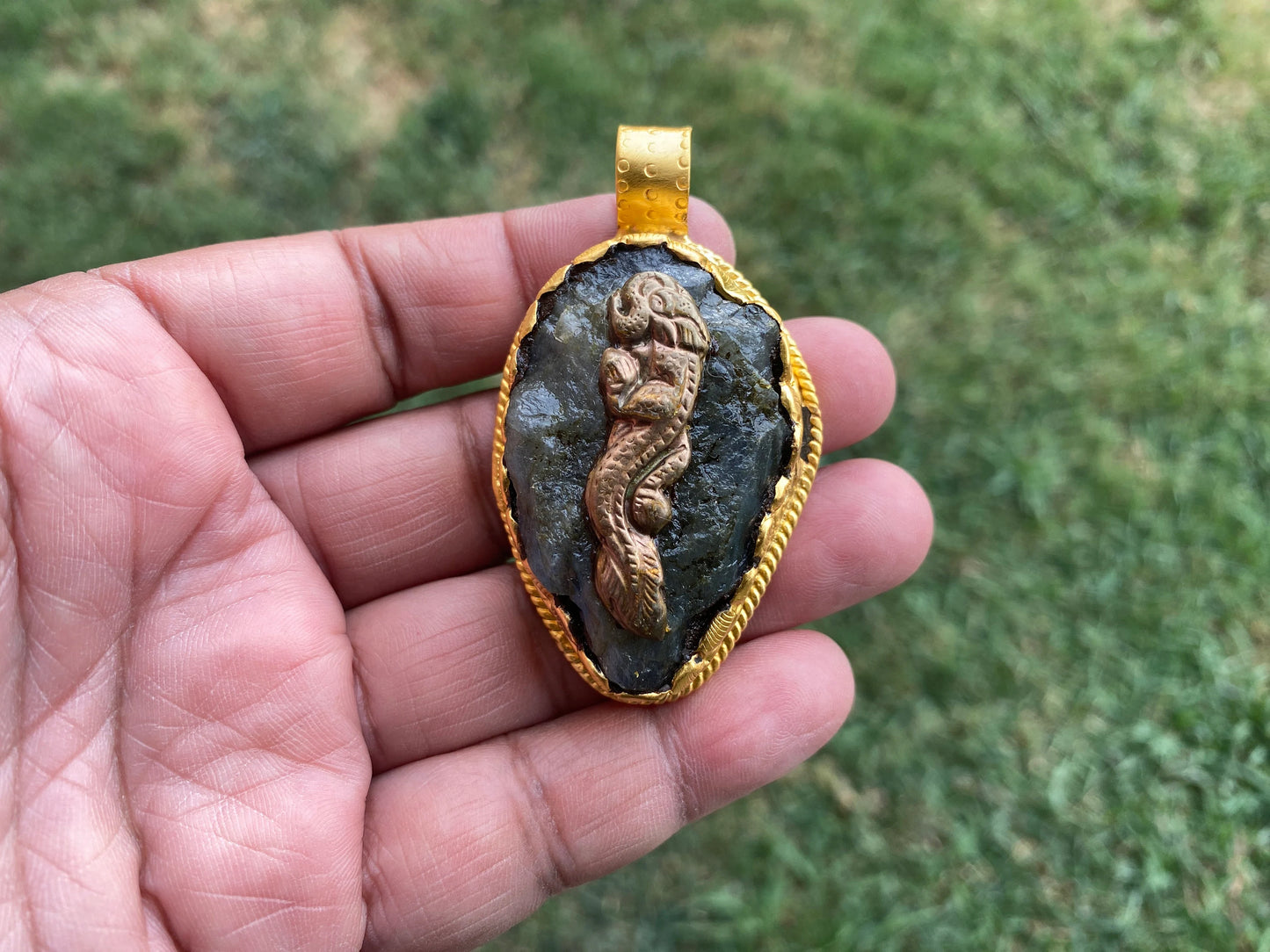 Raw Labradorite Natural Stone Pendant, Brushed Gold Overlay, Statement Piece, Elegant Jewelry, Spiritual Healing Jewelry, Premium Quality