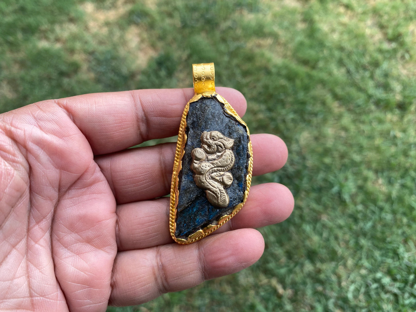 Raw Labradorite Natural Stone Pendant, Brushed Gold Overlay, Statement Piece, Elegant Jewelry, Spiritual Healing Jewelry, Premium Quality