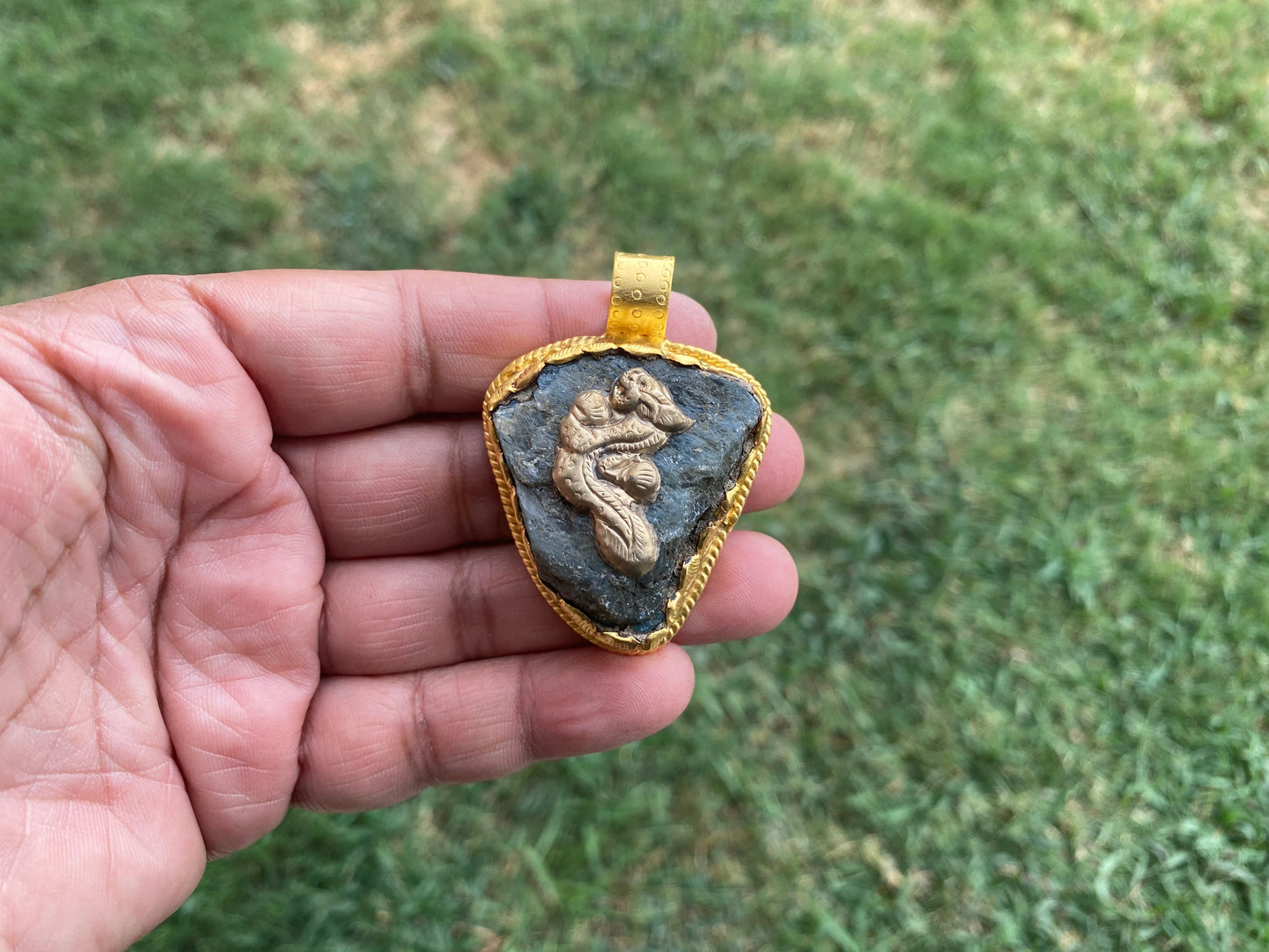 Raw Labradorite Natural Stone Pendant, Brushed Gold Overlay, Statement Piece, Elegant Jewelry, Spiritual Healing Jewelry, Premium Quality