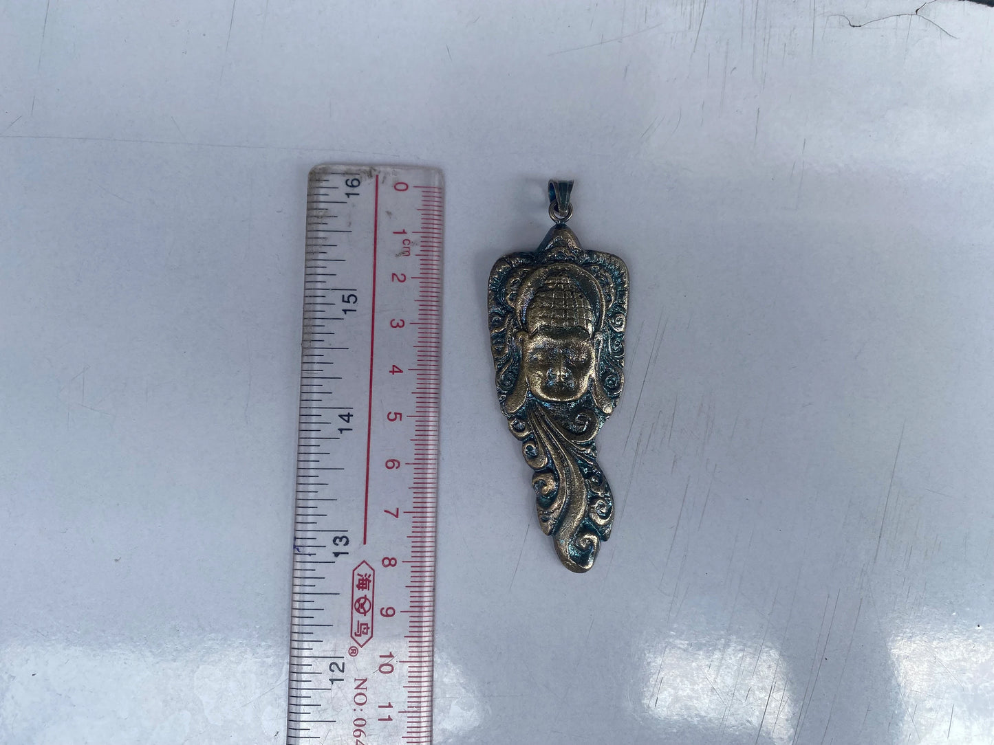 Buddha Leaf Tibetan Silver Overlay Brass Pendant | Tibetan Buddha Head Pendant, Tibetan Buddhist Jewelry, Buddhist Amulet, Religious Jewelry
