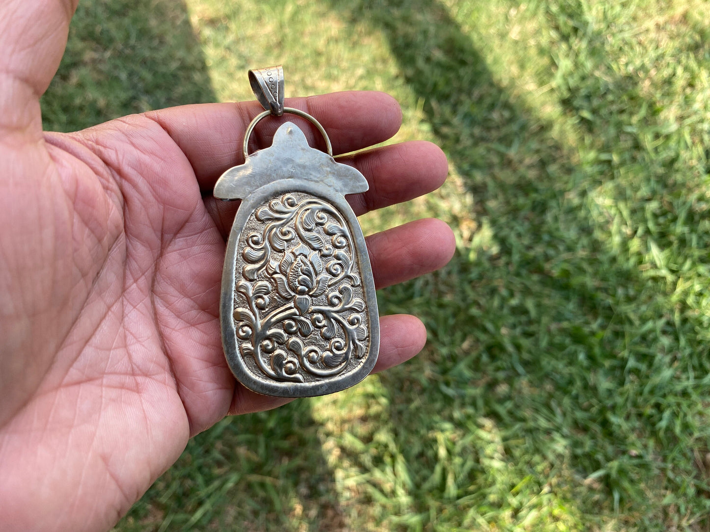 Buddha Tibetan Silver Pendant, Compressed Turquoise Color, Spiritual Jewelry, Zen Accessory, Buddhist Symbol, Peaceful Amulet, Noble Path