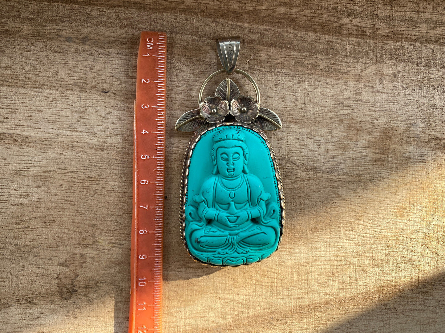 Buddha Tibetan Silver Pendant, Compressed Turquoise Color, Spiritual Jewelry, Zen Accessory, Buddhist Symbol, Peaceful Amulet, Noble Path