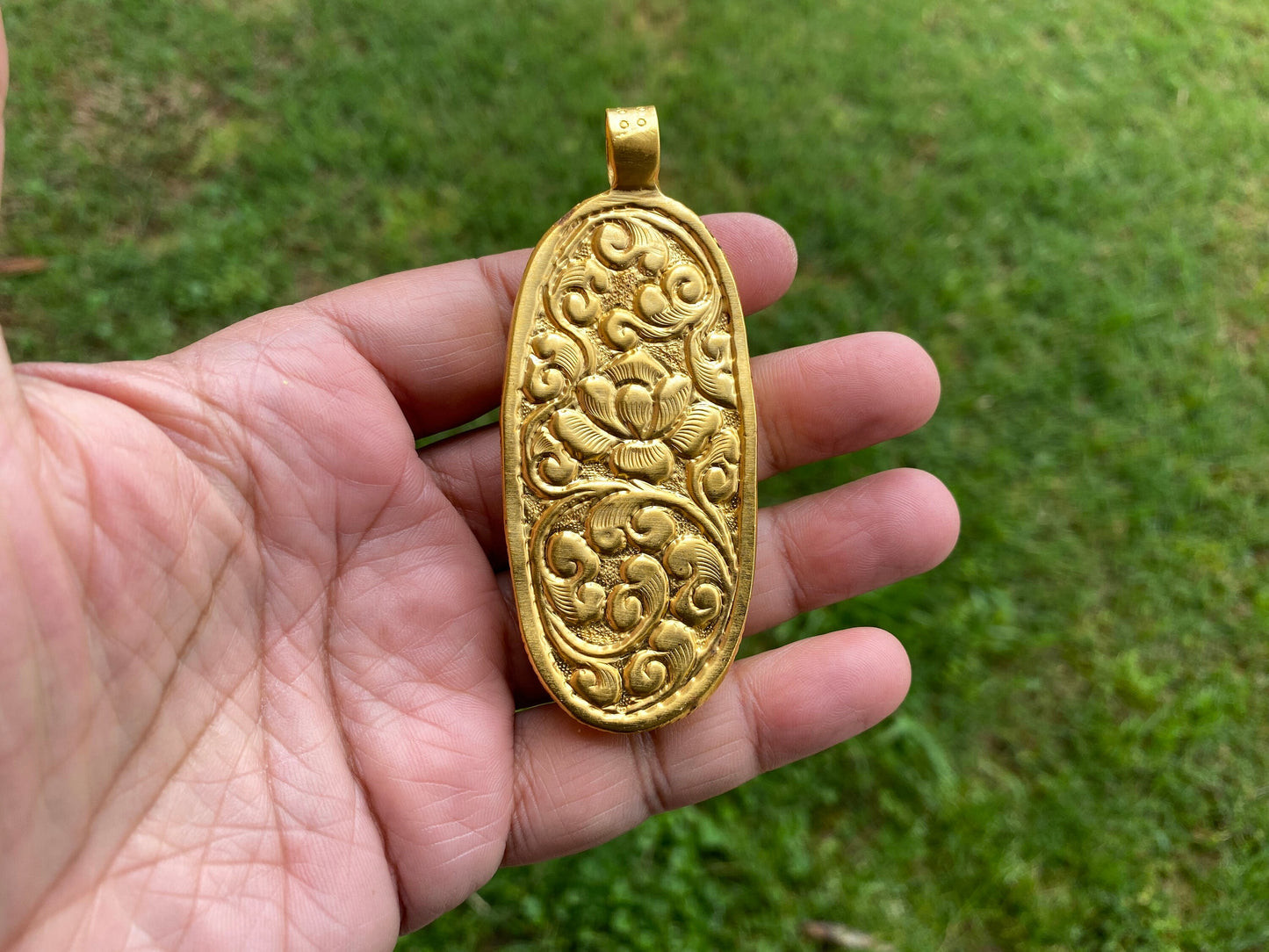 Buddhist Amulets, Ritual Object Vajra Dorje Tibetan Pendant, Buffalo Bone, Matte Gold Overlay Non Tarnish, Protector Amulet, Shiva Trident
